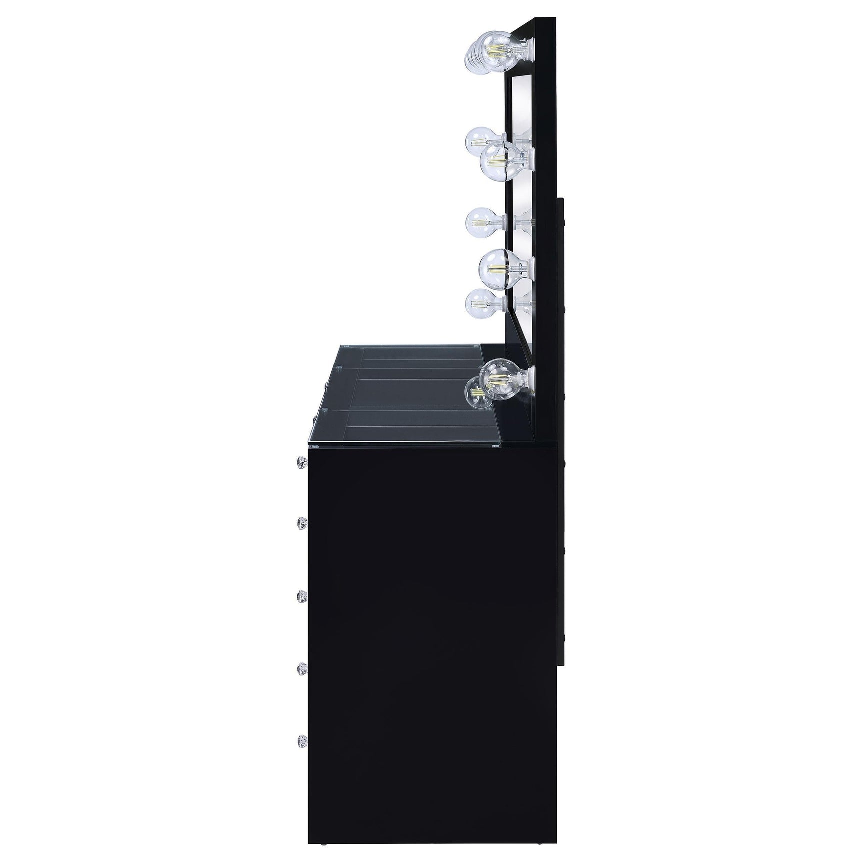 Acena 7-drawer Vanity Set with Lighting Black High Gloss 931144 - Ella Furniture