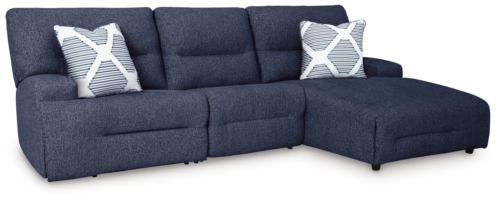 Acklen Place Navy Performance Fabric,Next-Gen Nuvella™ 3-Piece Power Reclining Sectional angled view
