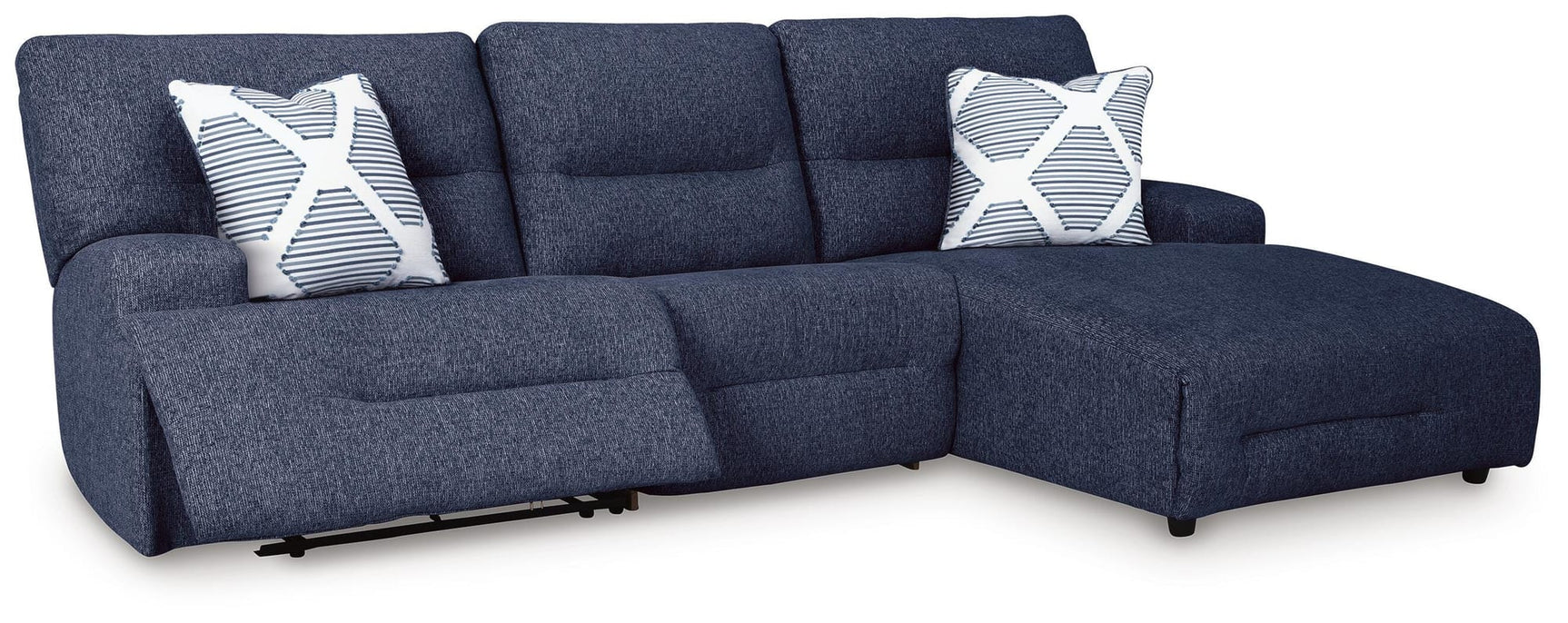 Acklen Place Navy Performance Fabric,Next-Gen Nuvella™ 3-Piece Power Reclining Sectional angled view