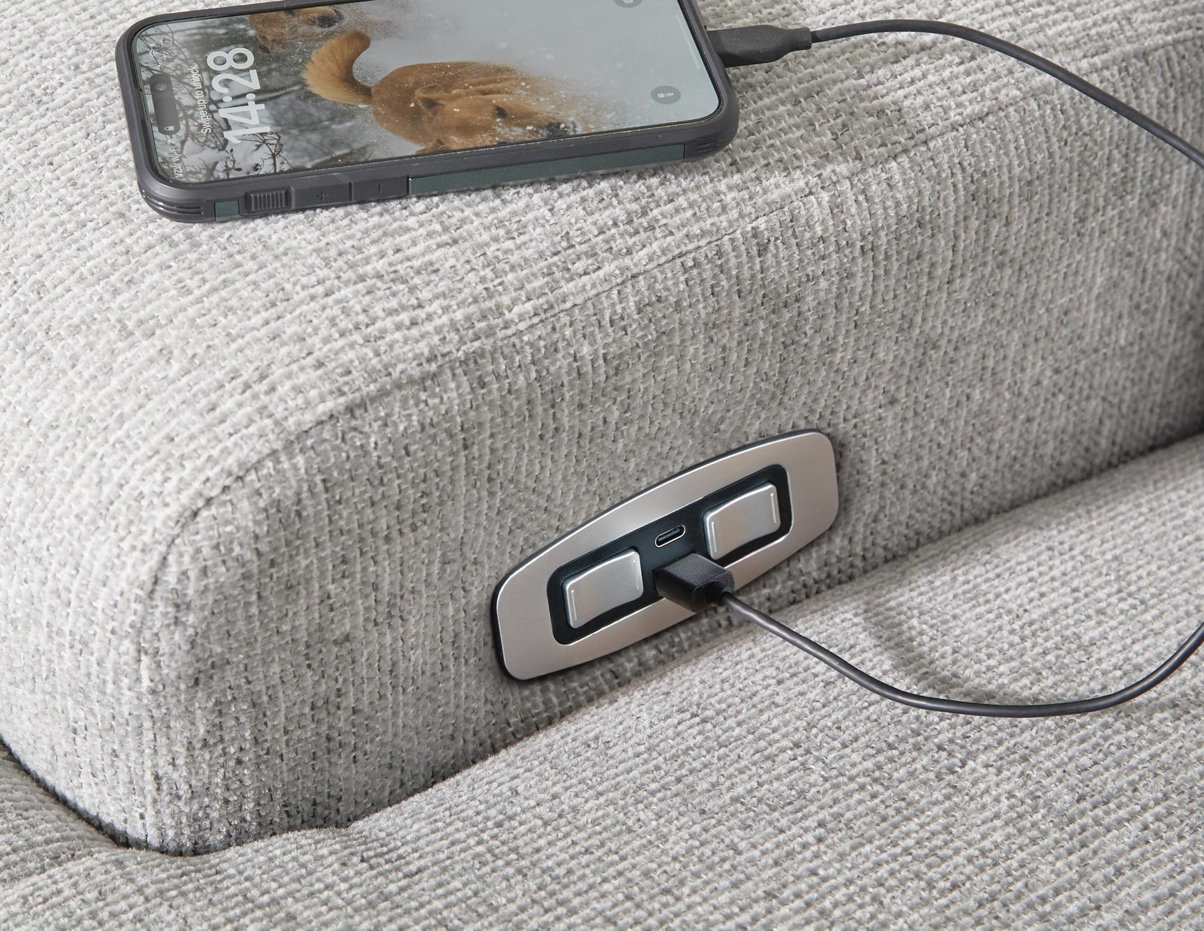 Acklen Place Pewter 5-Piece Power Reclining Sectional with Storage Console detail view