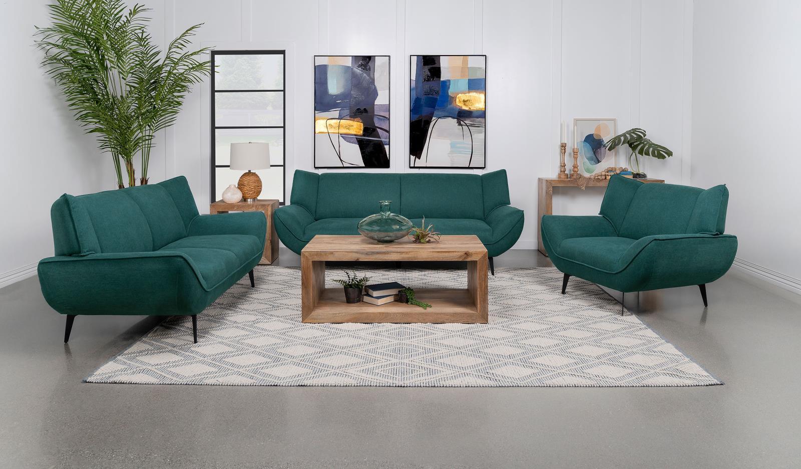 Acton Upholstered Flared Arm Loveseat Teal Blue 511162 - Ella Furniture