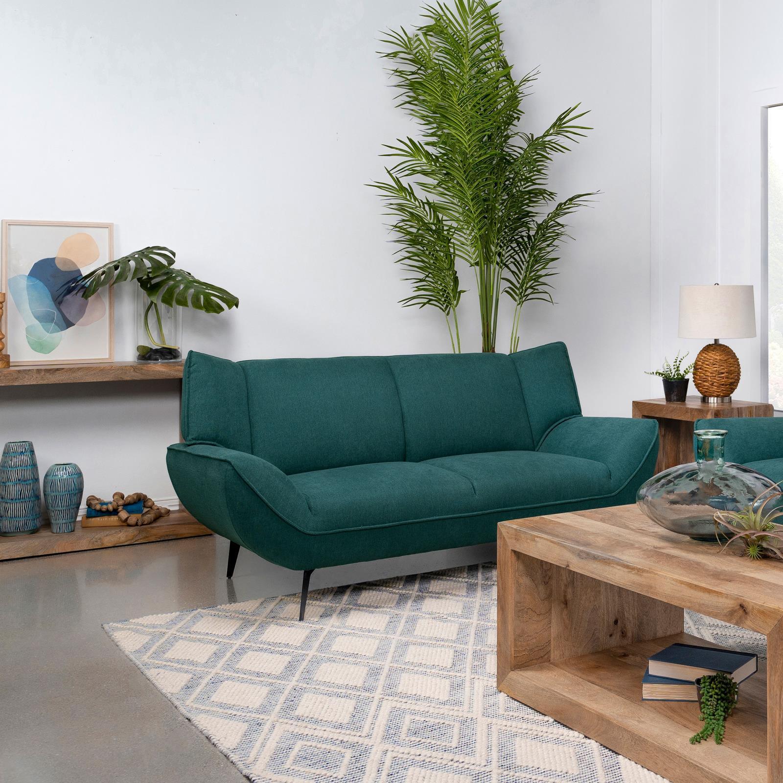 Acton Upholstered Flared Arm Loveseat Teal Blue 511162 - Ella Furniture