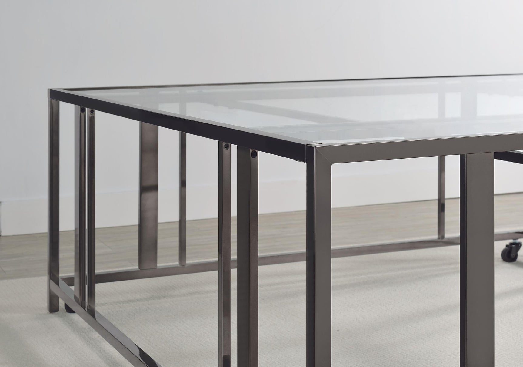 ADRI Adri Square Glass Top Coffee Table with Casters Black Nickel 710178 - Ella Furniture