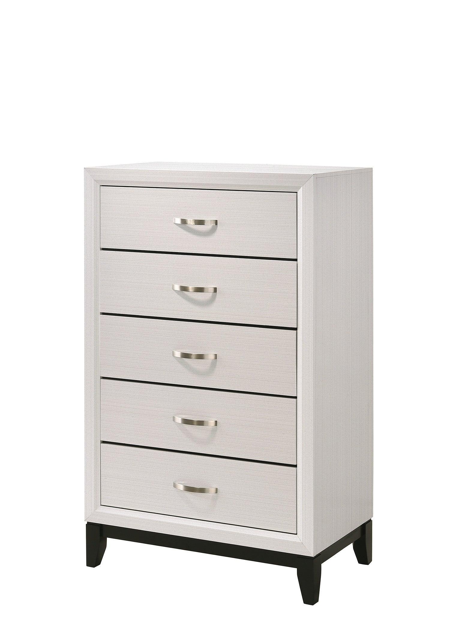 Akerson Chest Chalk, Contemporary Sleek And Modern Wood, Metal 5 Drawers - Ella Furniture