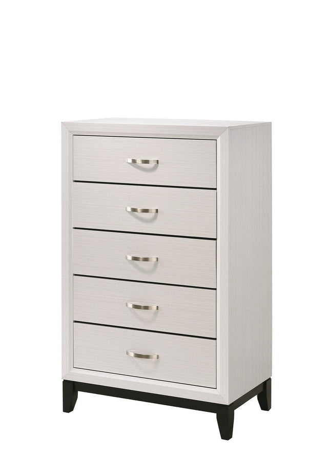 Akerson Chest Chalk, Contemporary Sleek And Modern Wood, Metal 5 Drawers - Ella Furniture