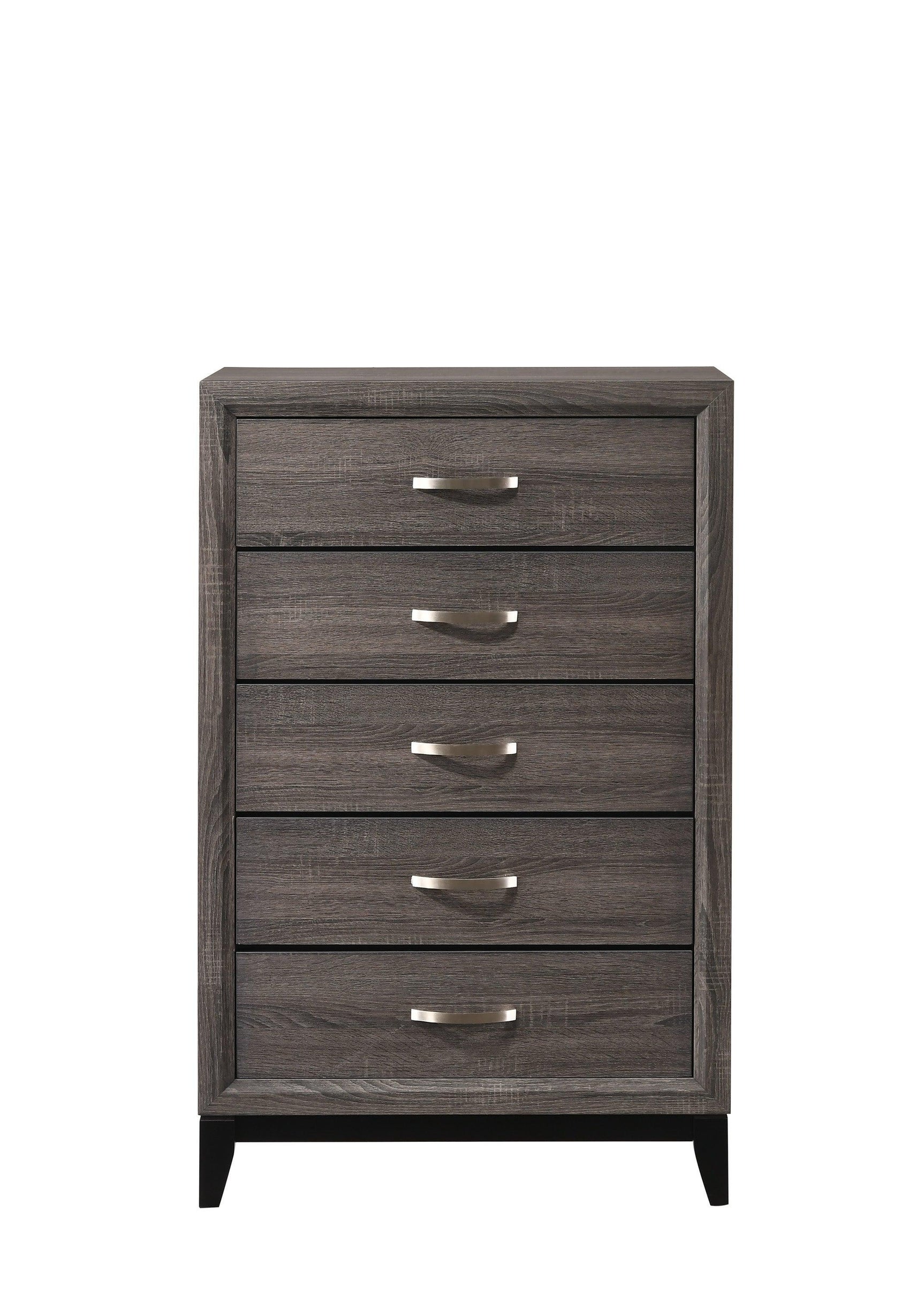 Akerson Chest Gray, Contemporary Sleek And Modern Wood, Metal 5 Drawers - Ella Furniture
