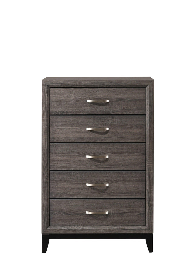 Akerson Chest Gray, Contemporary Sleek And Modern Wood, Metal 5 Drawers - Ella Furniture