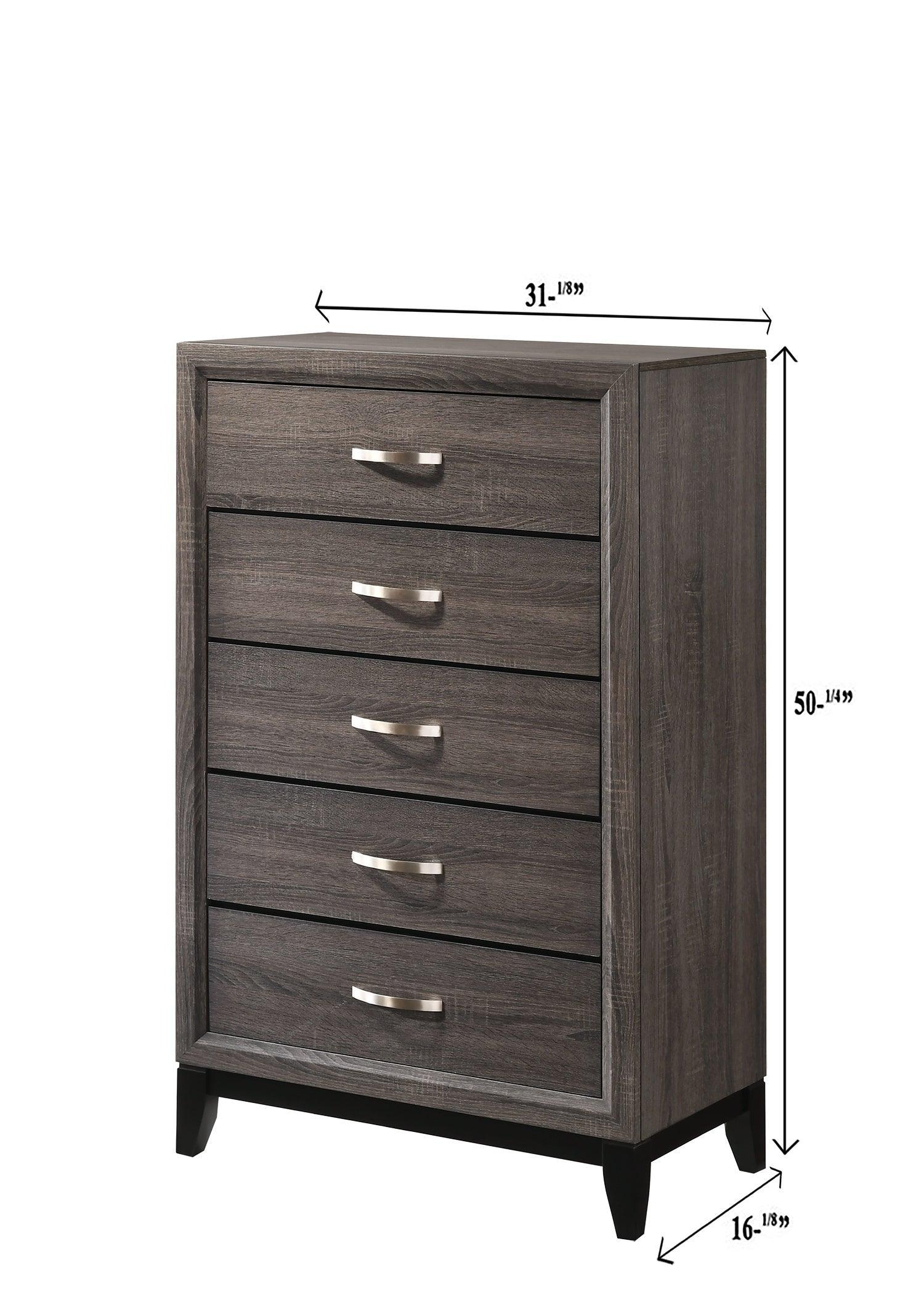 Akerson Chest Gray, Contemporary Sleek And Modern Wood, Metal 5 Drawers - Ella Furniture