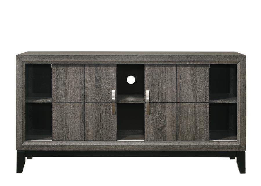 Akerson Grey Tv Stand Drift Wood, Driftwood Entertainment Console With Metal Legs With Storage Doors for Living Room - Ella Furniture