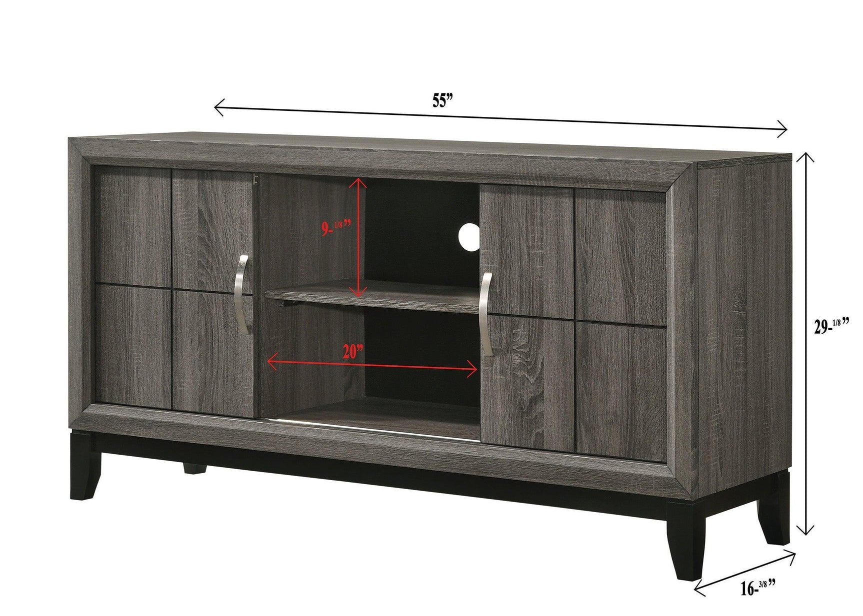 Akerson Grey Tv Stand Drift Wood, Driftwood Entertainment Console With Metal Legs With Storage Doors for Living Room - Ella Furniture