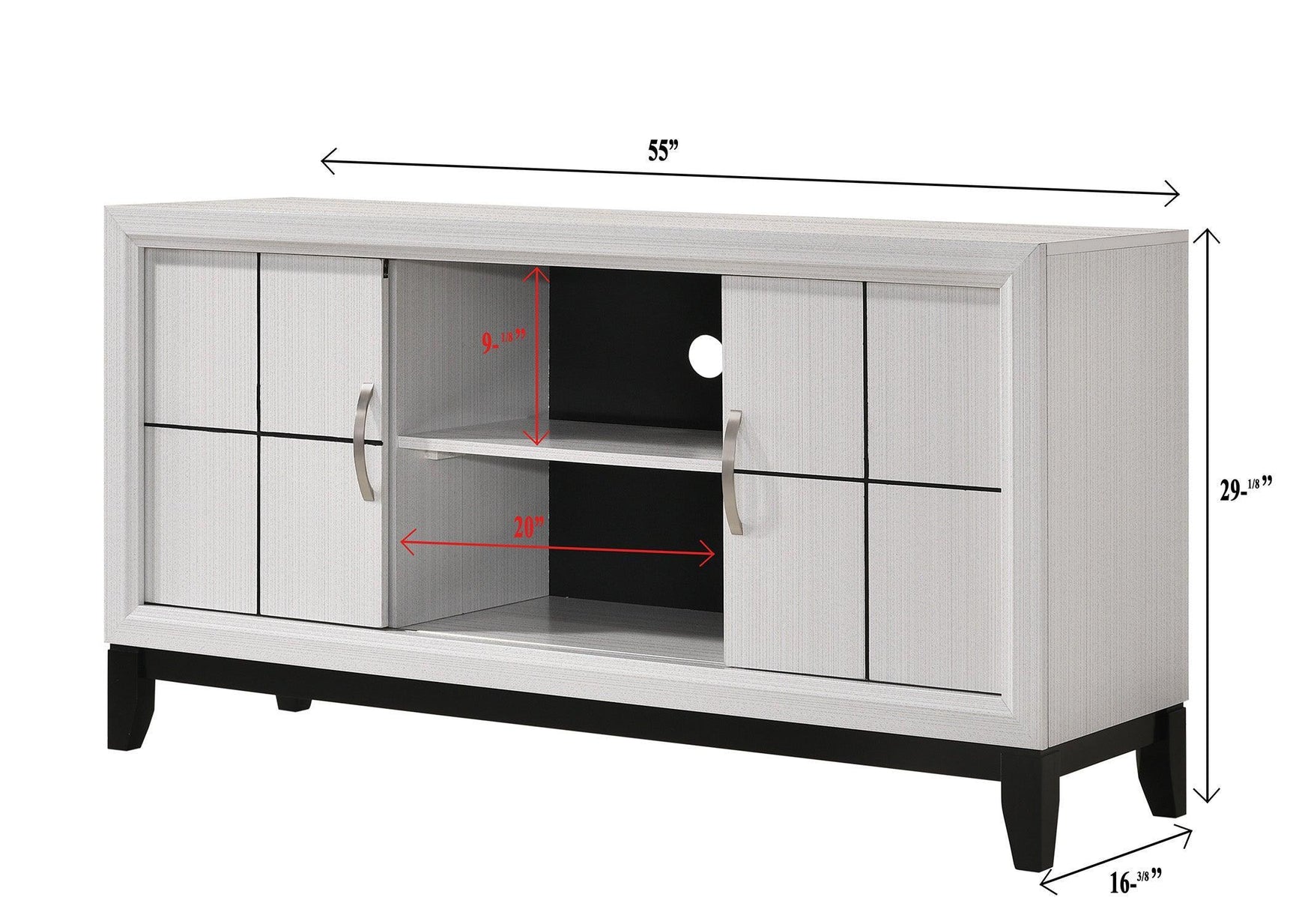 Akerson White/Black Modern Contemporary Solid Wood And Veneers Storage Tv Stand - Ella Furniture