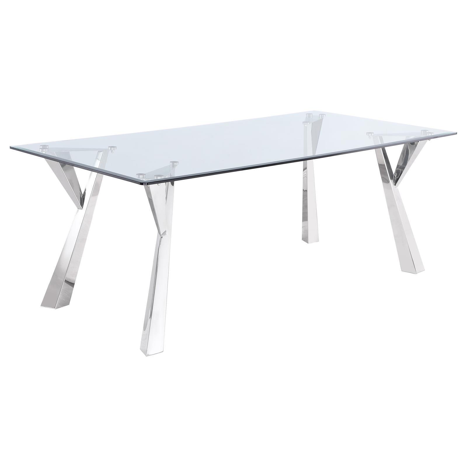 Alaia Rectangular Glass Top Dining Table Clear And Chrome 190711 - Ella Furniture