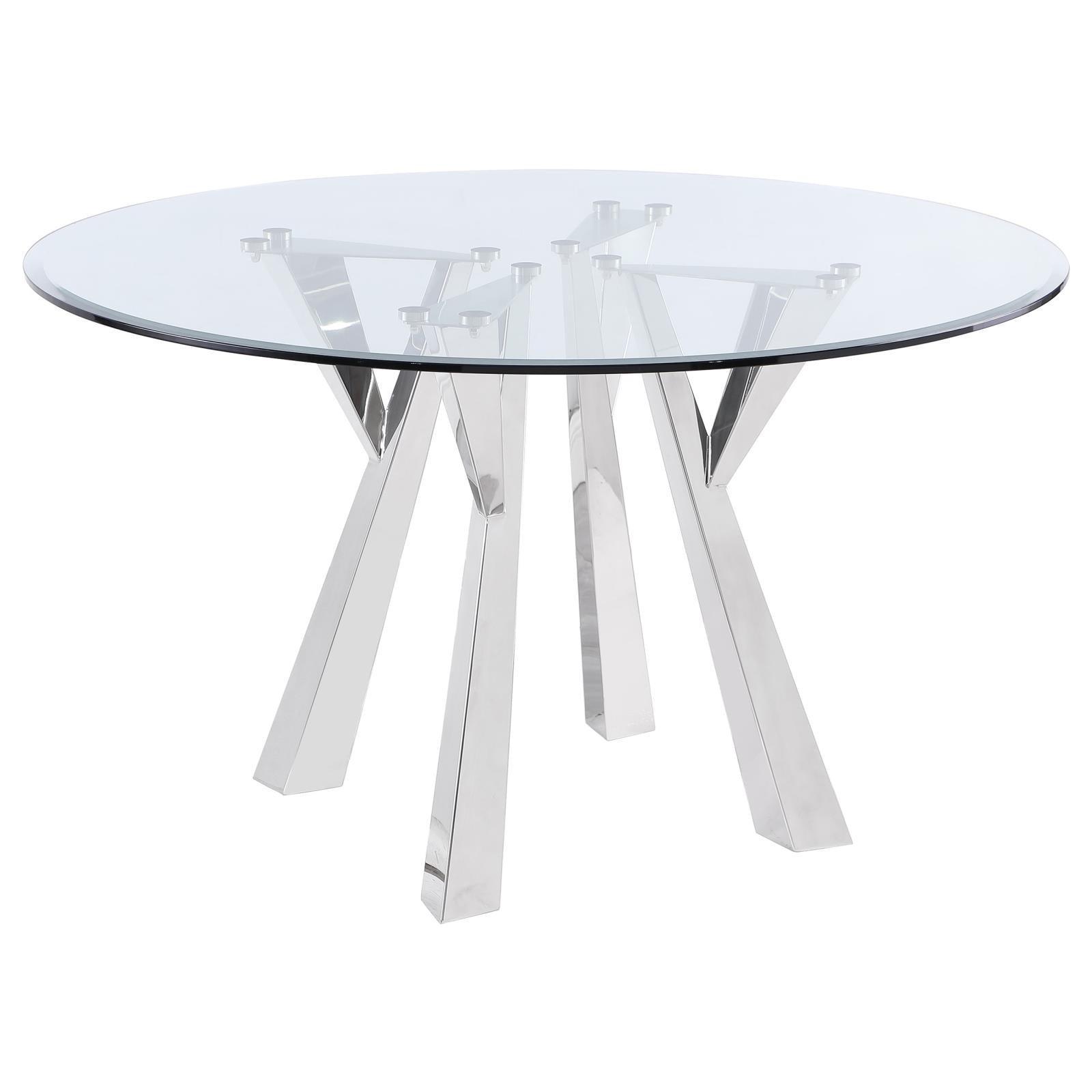 Alaia Round Glass Top Dining Table Clear And Chrome 190710 - Ella Furniture