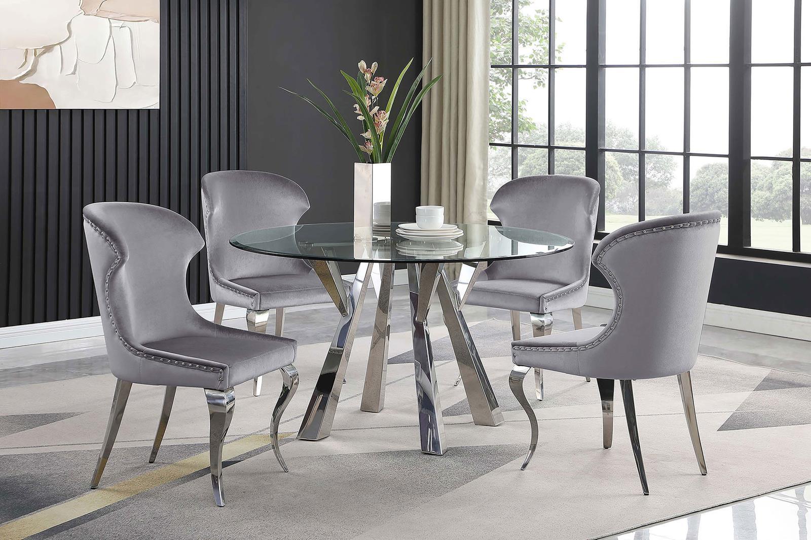 Alaia Round Glass Top Dining Table Clear And Chrome 190710 - Ella Furniture