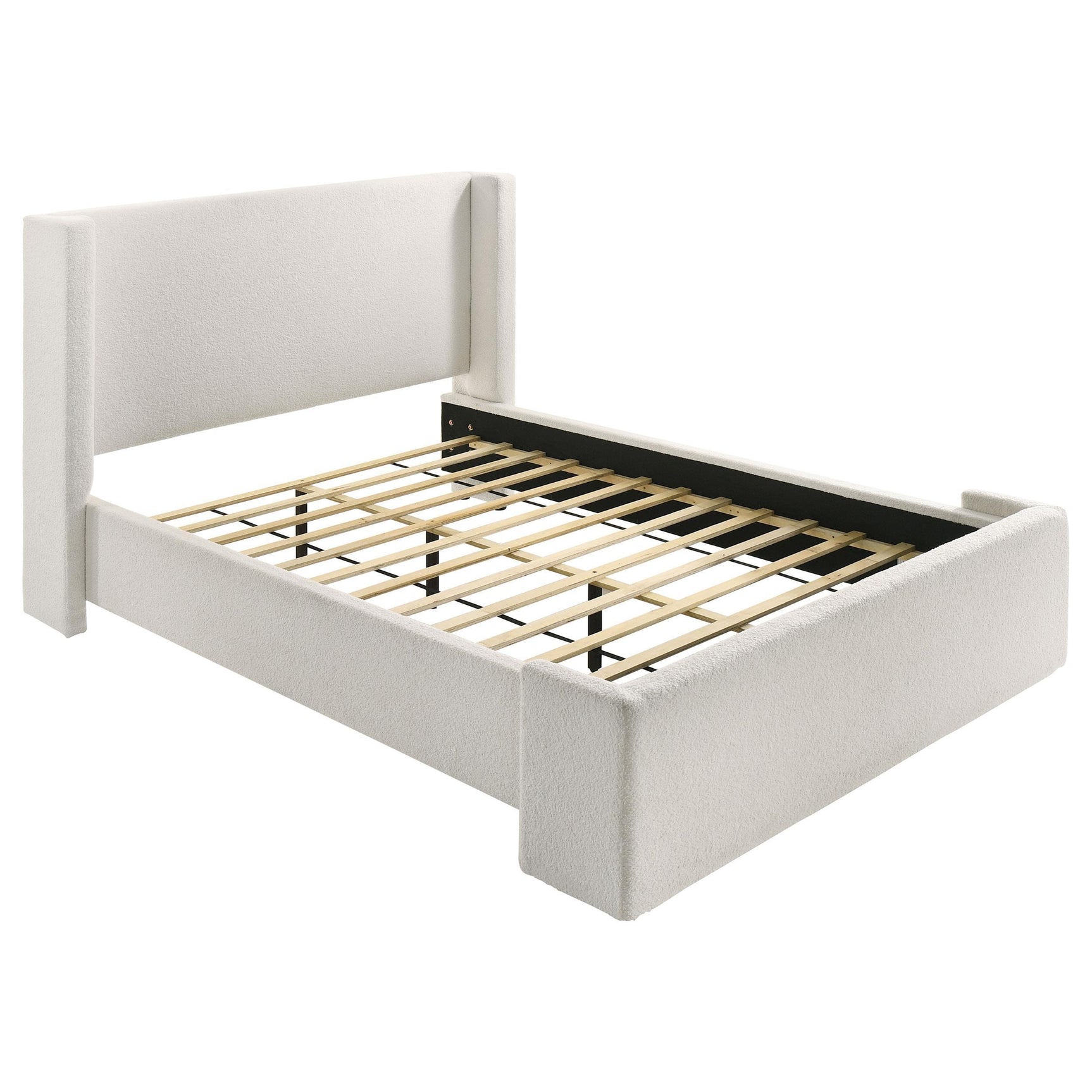 Alamosa Alamosa Boucle Upholstered Eastern King Wingback Platform Bed White 310078KE - Ella Furniture