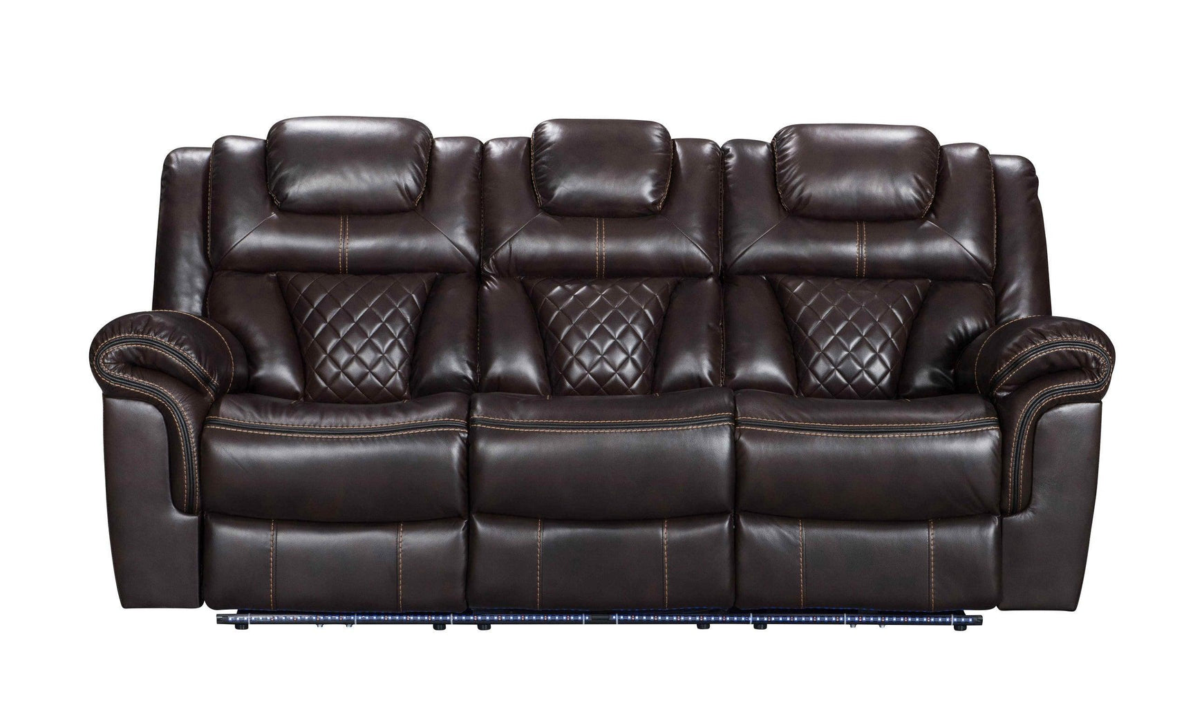 Alexa Brown Modern Contemporary Faux Leather Gel 3Pc Power Living Room Set - Ella Furniture