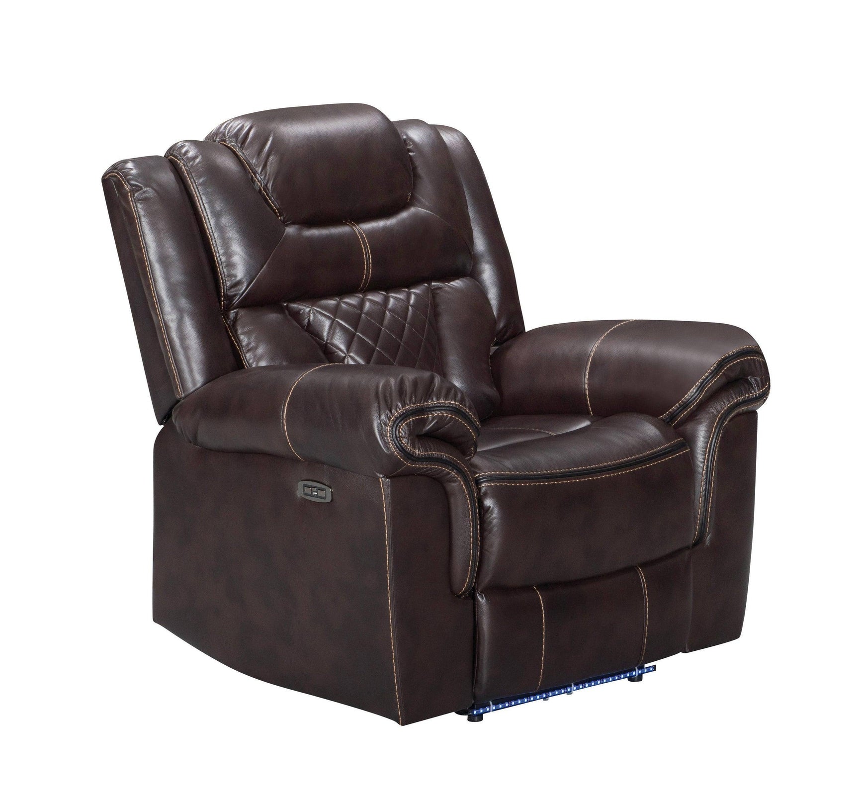 Alexa Brown Modern Contemporary Faux Leather Gel 3Pc Power Living Room Set - Ella Furniture