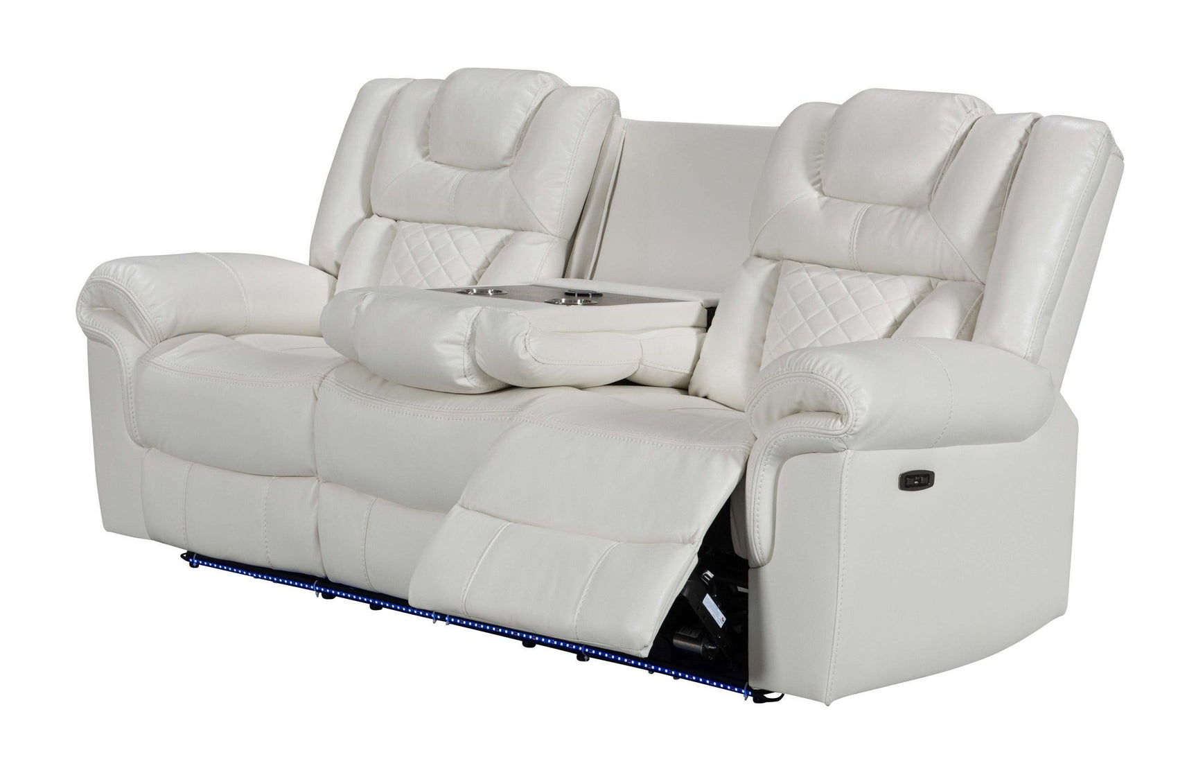 Alexa White Modern Contemporary Faux Leather LED 3Pc Power Reclining Set - Ella Furniture