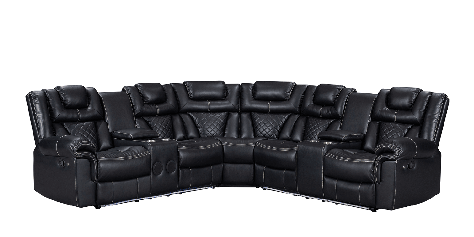 Alexa2023 Black Reclining Sectional - Ella Furniture