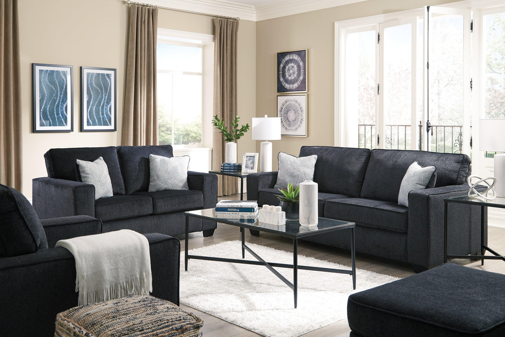 Altari Slate Sofa, Loveseat, Chair And Ottoman - Ella Furniture