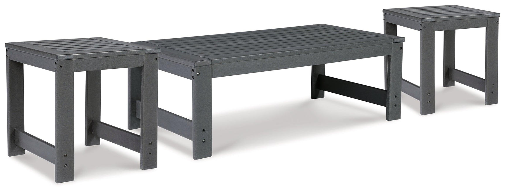 Amora Charcoal Gray Outdoor Coffee Table With 2 End Tables - Ella Furniture