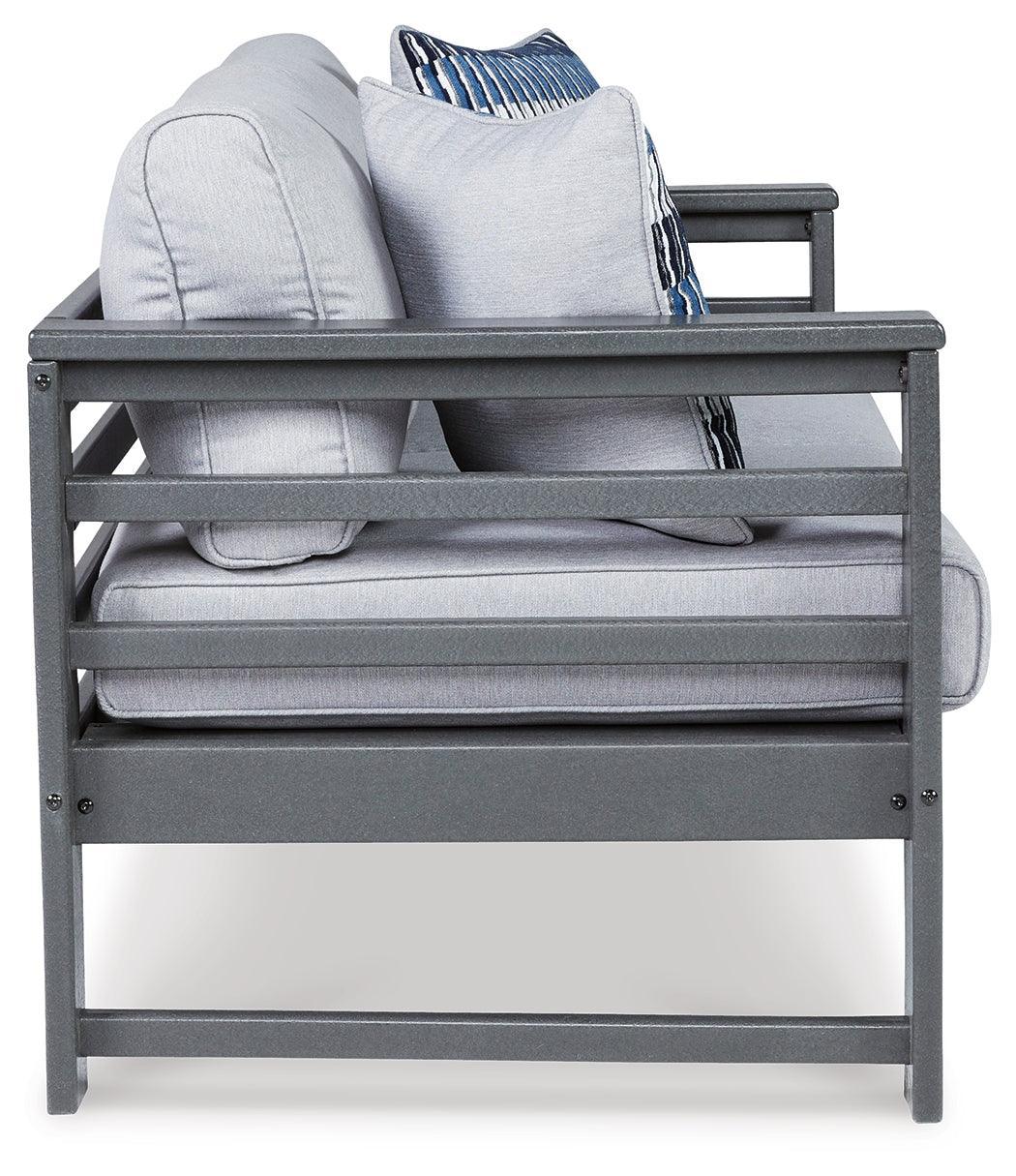 Amora Charcoal Gray Outdoor Loveseat With Coffee Table - Ella Furniture