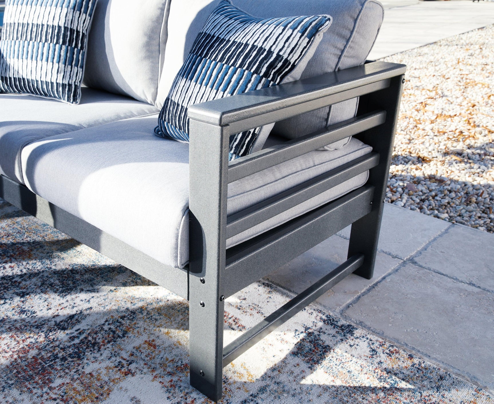 Amora Charcoal Gray Outdoor Sofa And 2 Chairs With Coffee Table - Ella Furniture