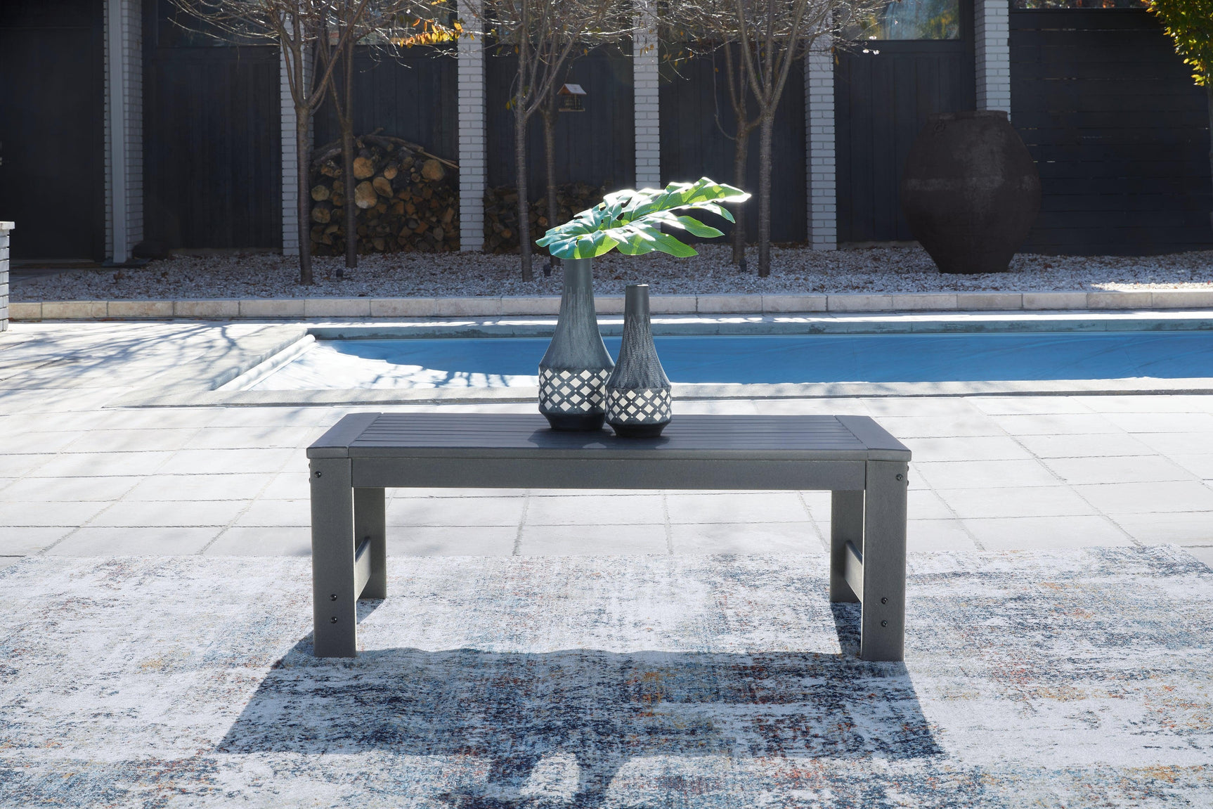Amora Charcoal Gray Outdoor Sofa With Coffee Table - Ella Furniture