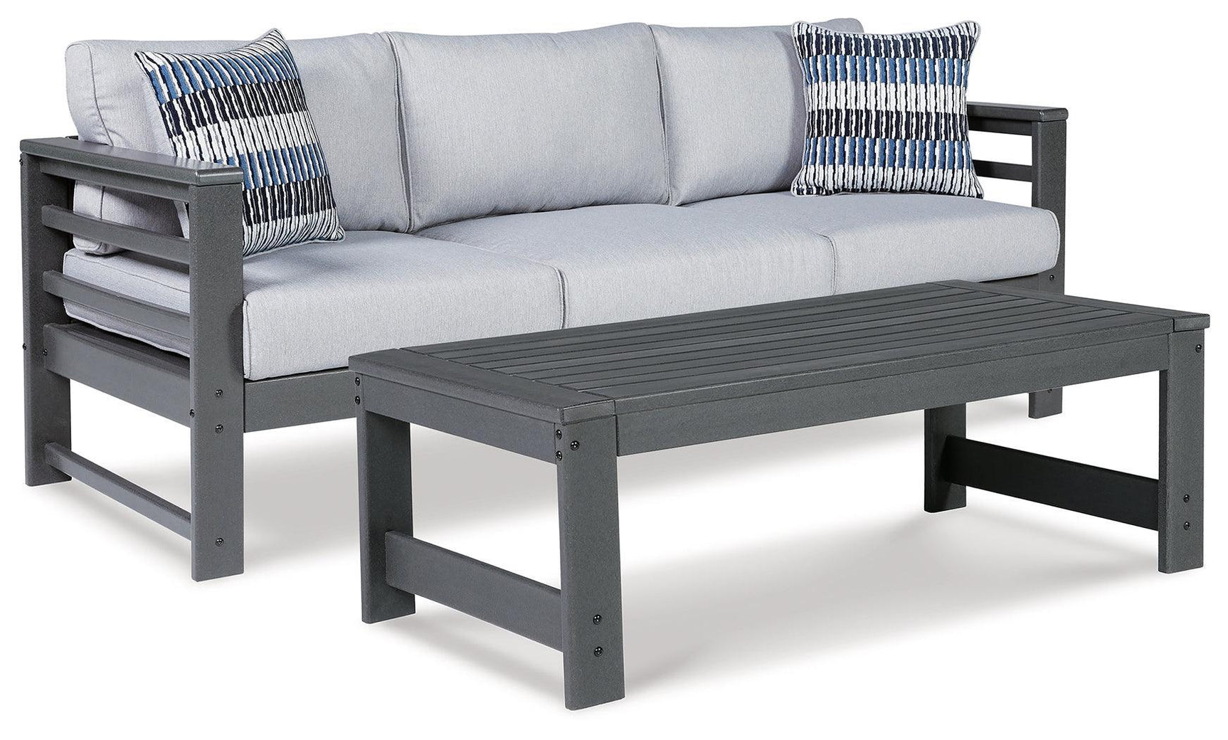 Amora Charcoal Gray Outdoor Sofa With Coffee Table - Ella Furniture