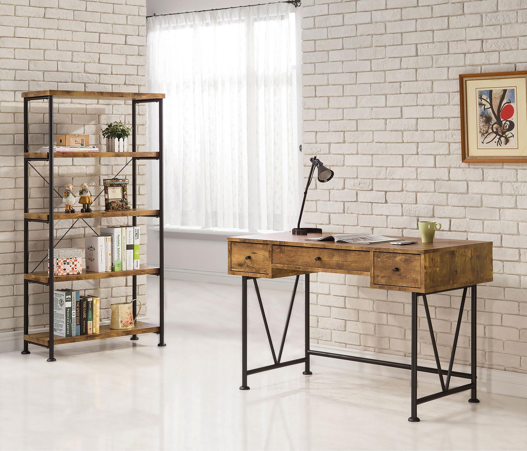 ANALIESE COLLECTION Analiese 2-piece 3-drawer Writing Desk Set Antique Nutmeg and Black 801541-S2 - Ella Furniture