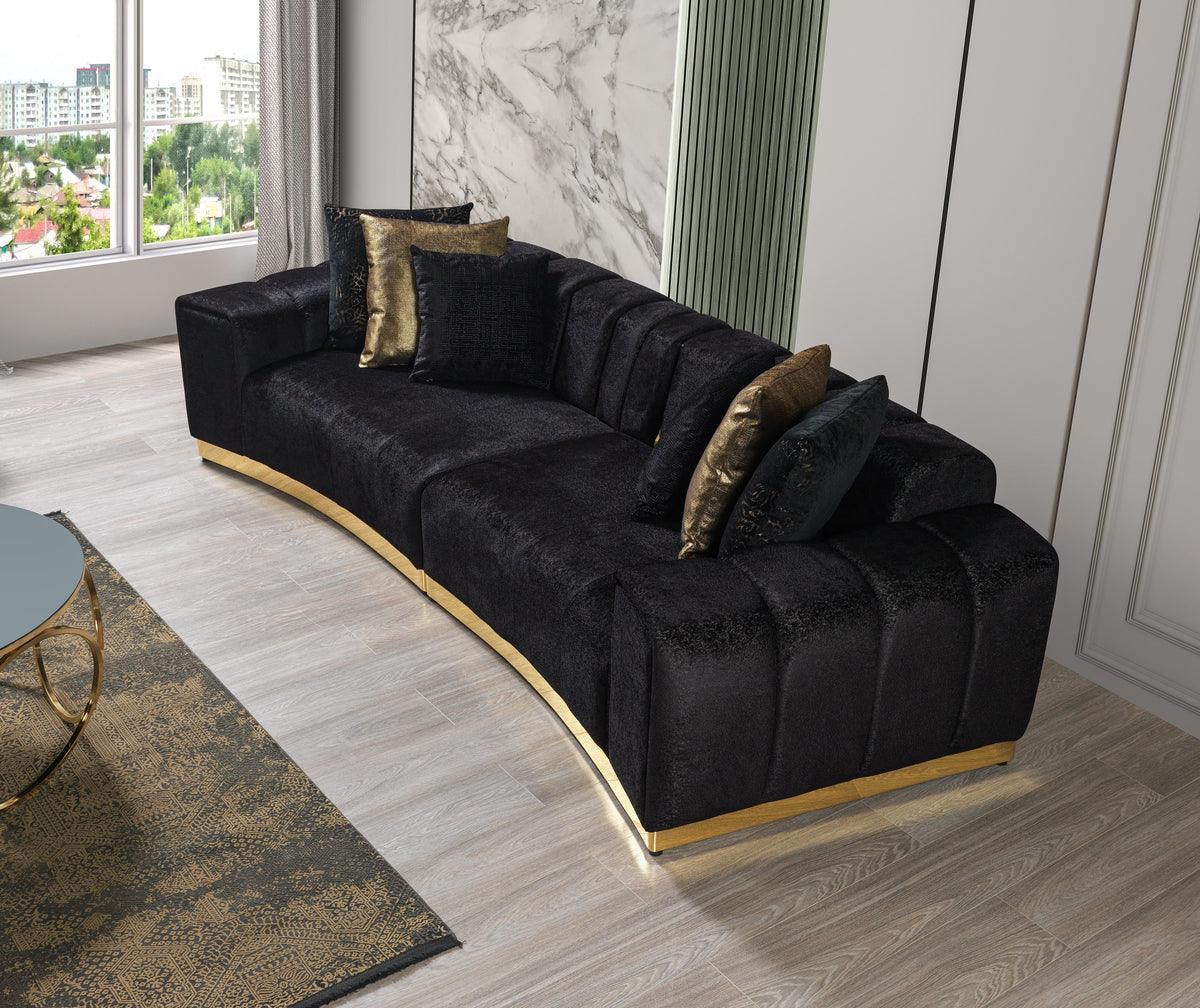 Anne Black Velvet Curved Sectional - Ella Furniture