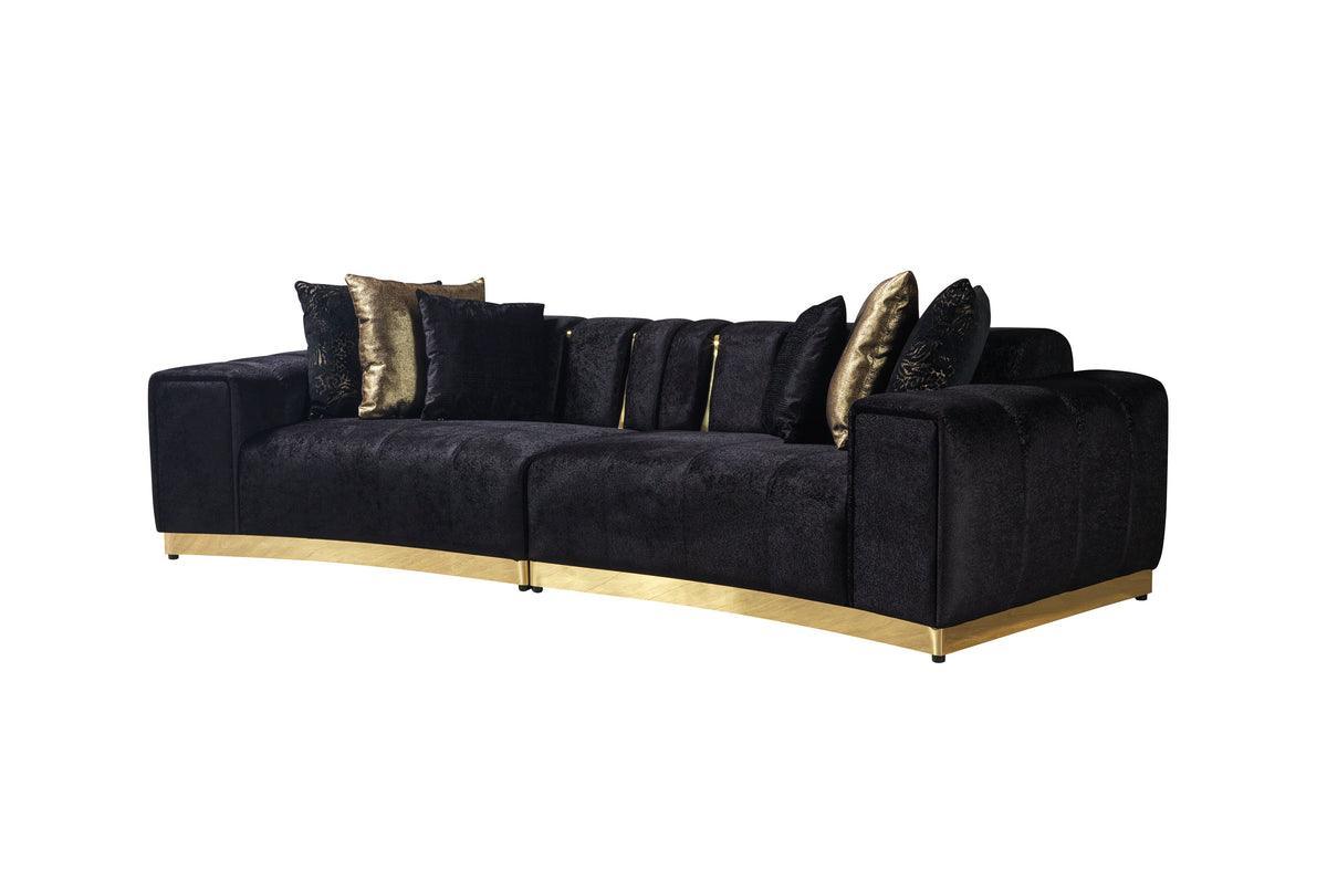 Anne Black Velvet Curved Sectional - Ella Furniture