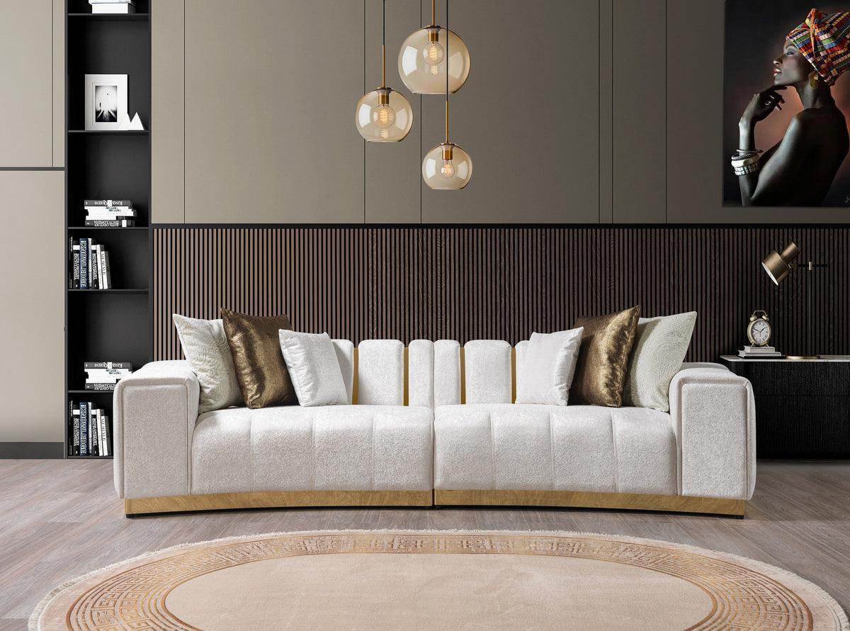 Anne Ivory Velvet Curved Sectional - Ella Furniture