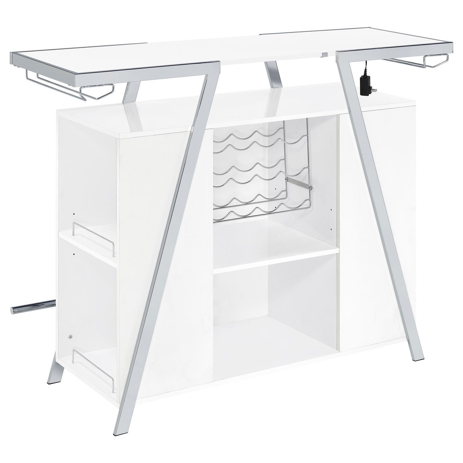 Araceli Home Bar Wine Cabinet White High Gloss And Chrome 182355 - Ella Furniture
