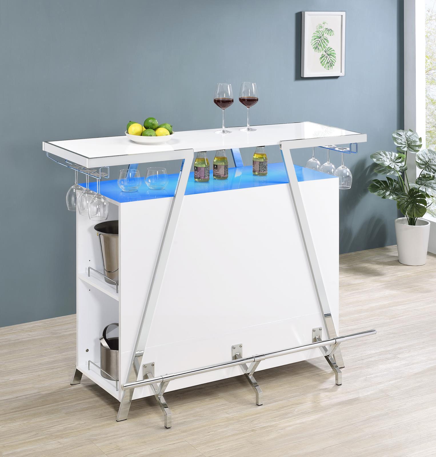 Araceli Home Bar Wine Cabinet White High Gloss And Chrome 182355 - Ella Furniture