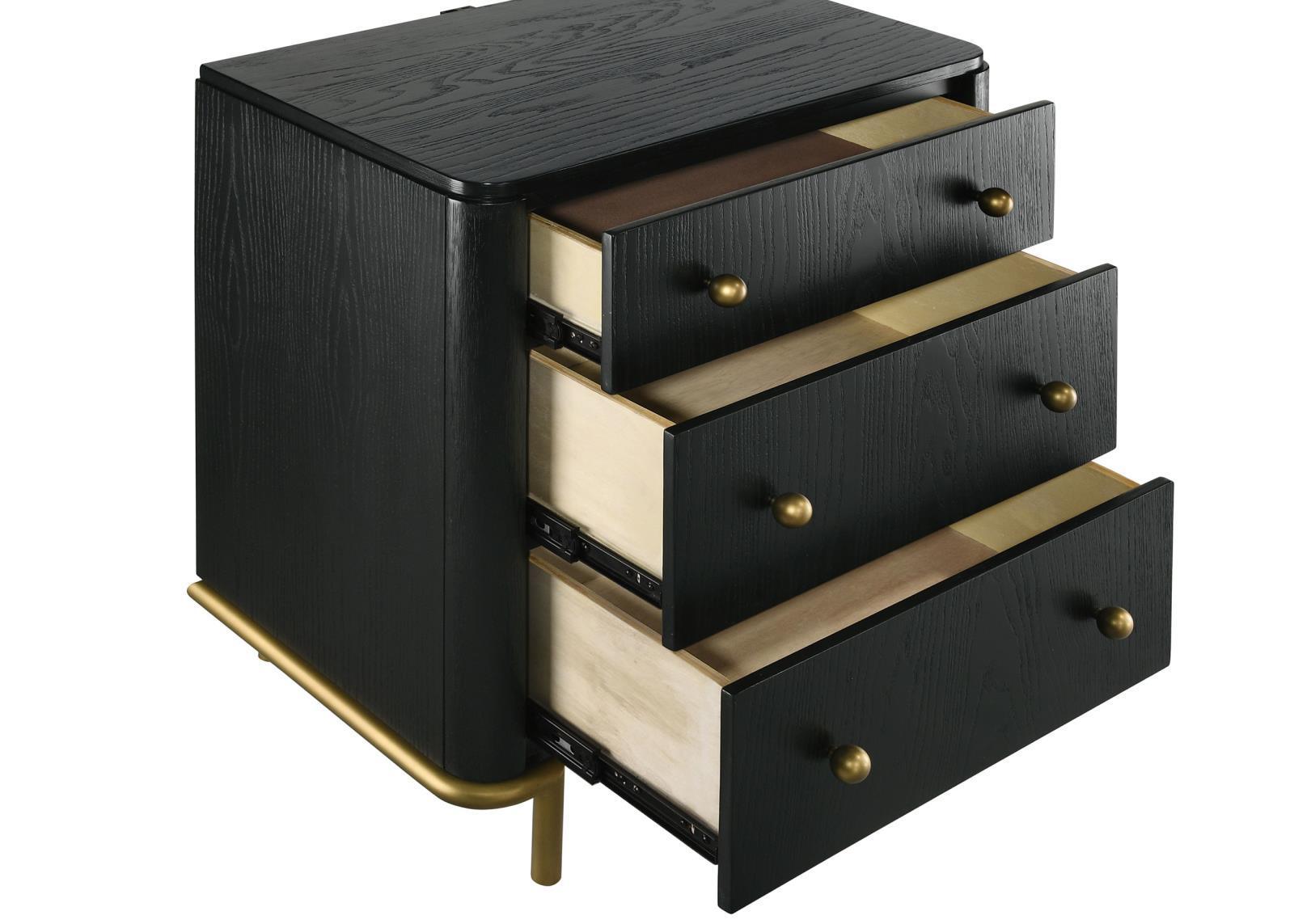 Arini Arini 3-Drawer Nightstand Bedside Table With Usb Outlet Black 224332 - Ella Furniture