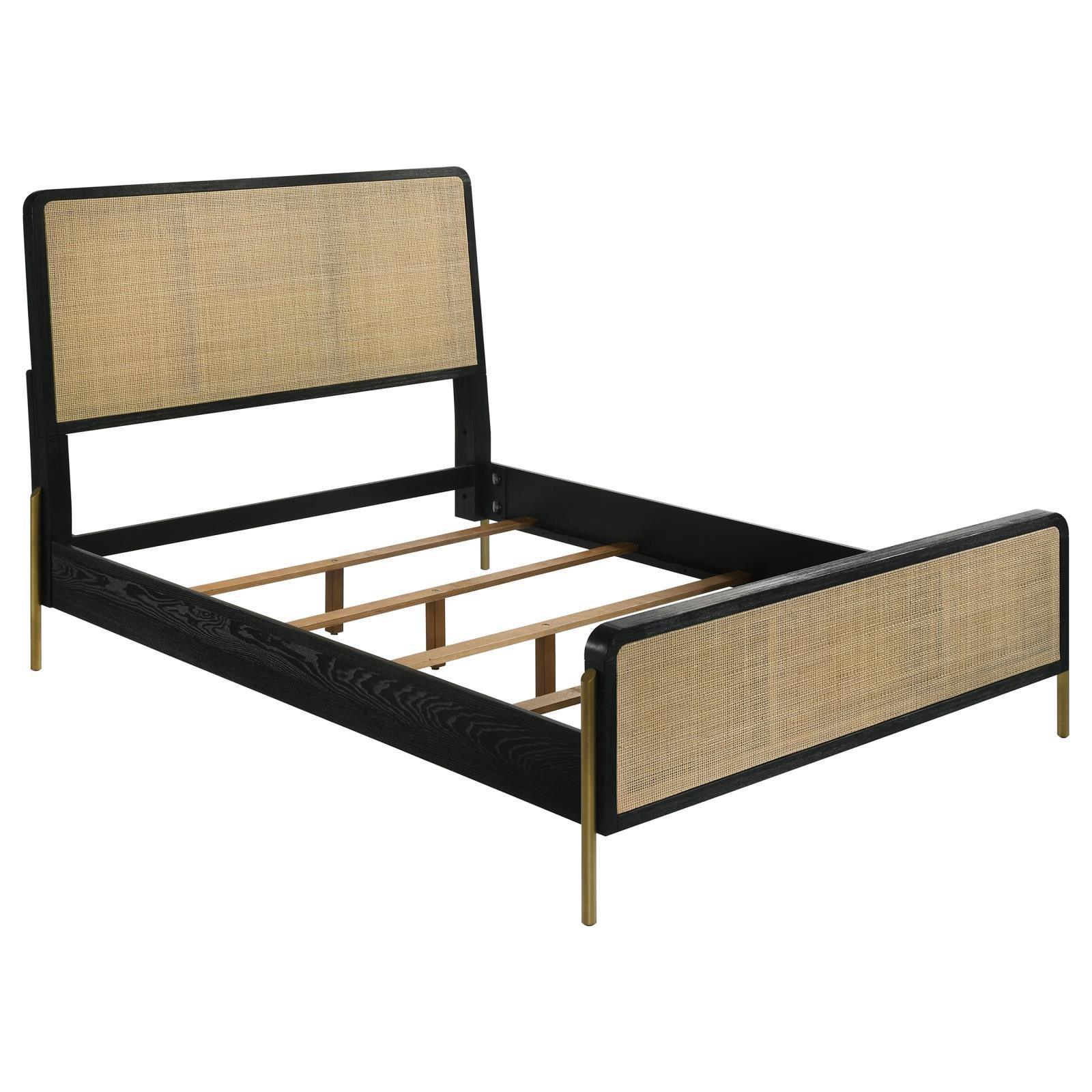 Arini Arini Eastern King Bed With Woven Rattan Headboard Black And Natural 224330Ke - Ella Furniture
