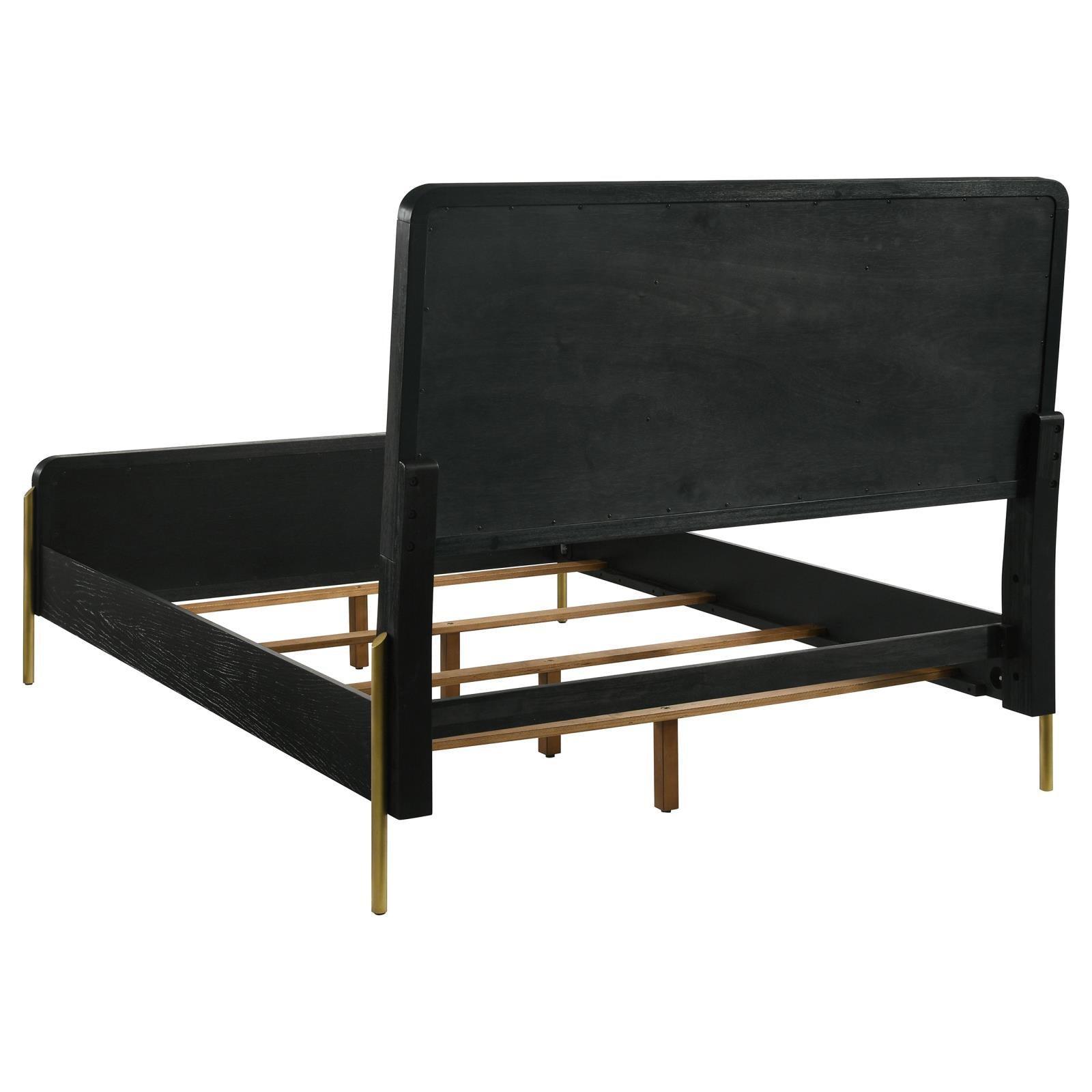 Arini Arini Eastern King Bed With Woven Rattan Headboard Black And Natural 224330Ke - Ella Furniture