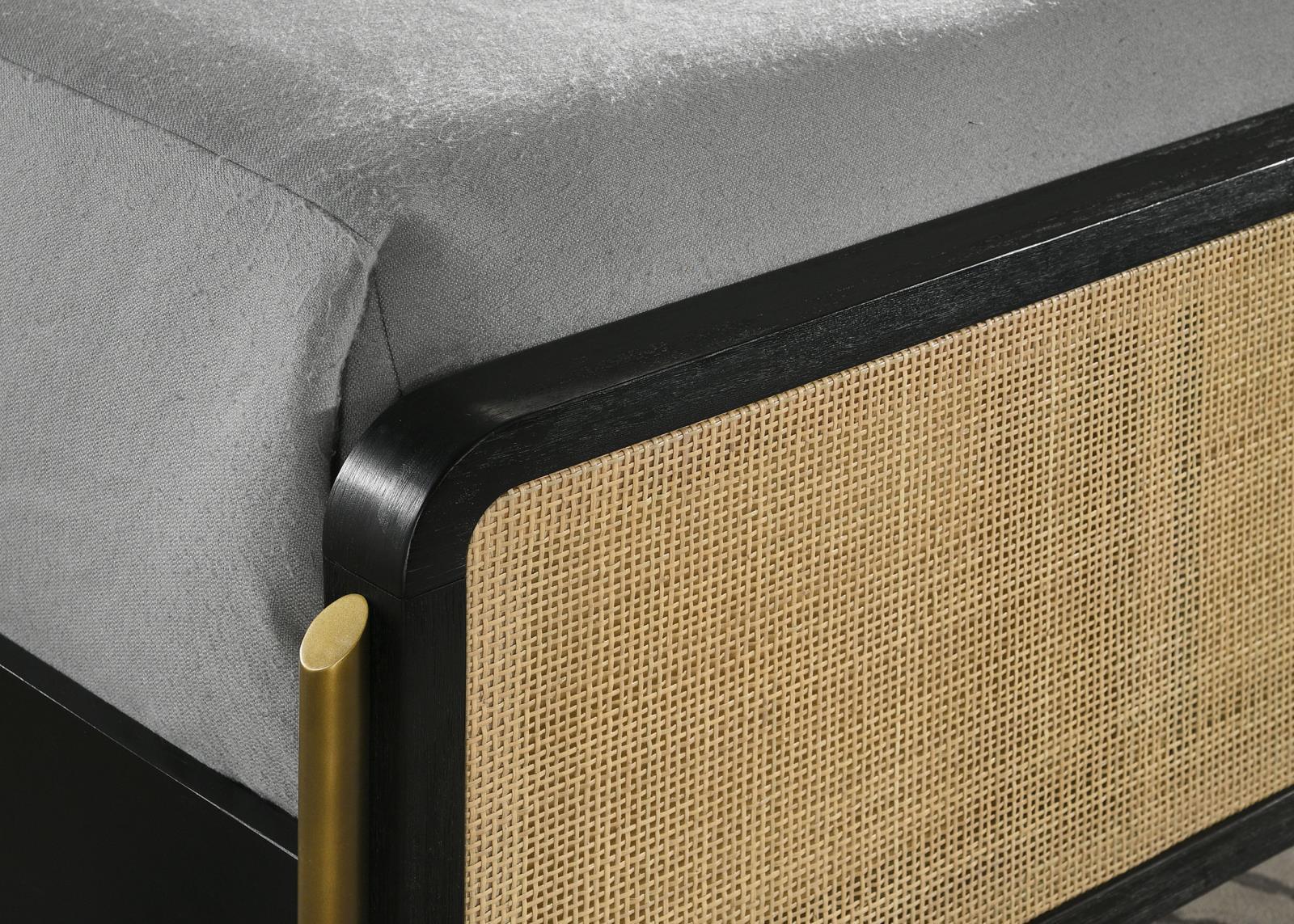 Arini Arini Queen Bed With Woven Rattan Headboard Black And Natural 224330Q - Ella Furniture
