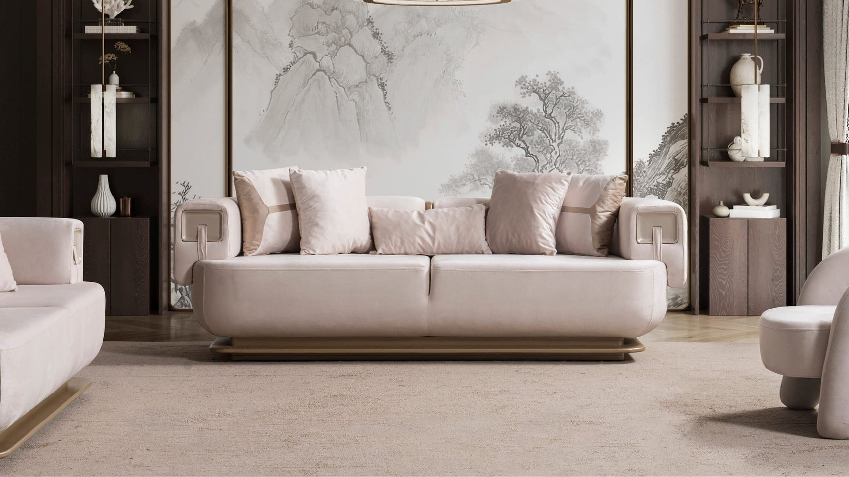 Athena Sofa, Loveseat, and Chair Set with Plush Cushions and Metallic Base view 2