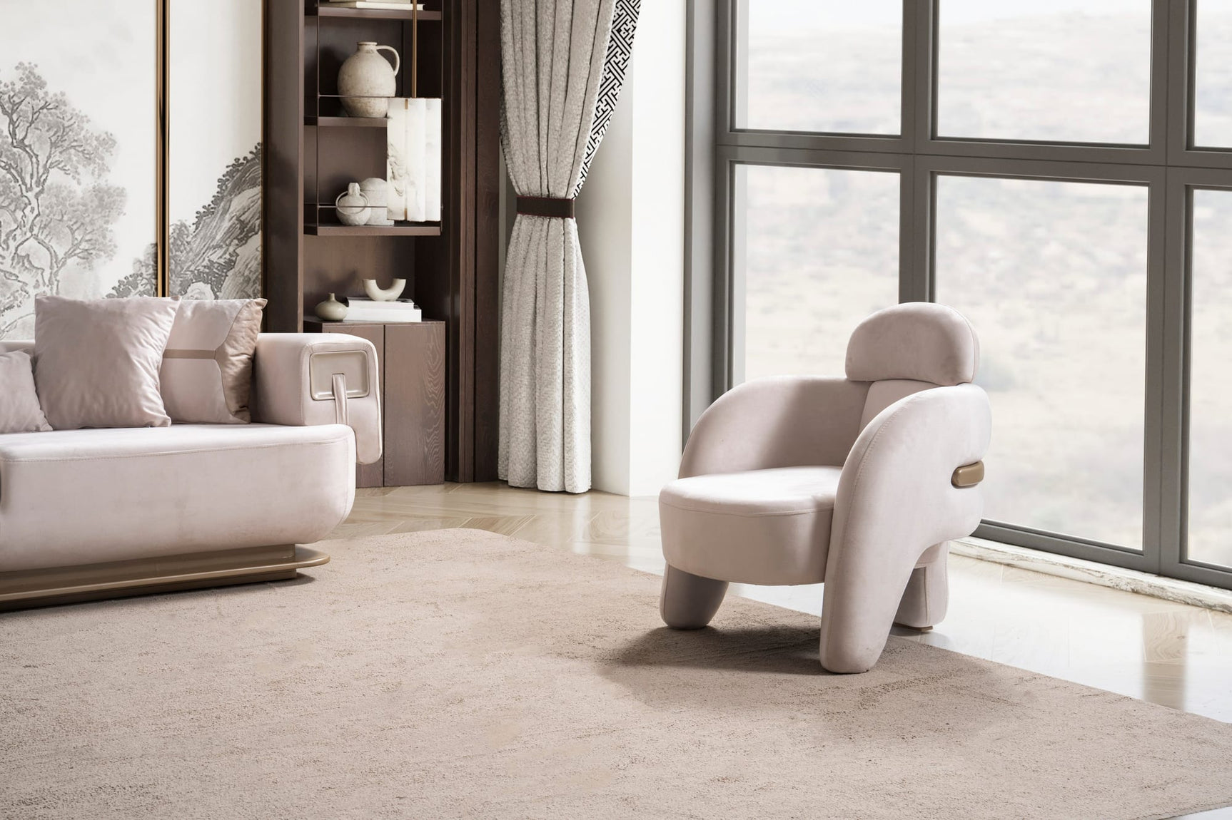 Athena Sofa, Loveseat, and Chair Set with Plush Cushions and Metallic Base view 23