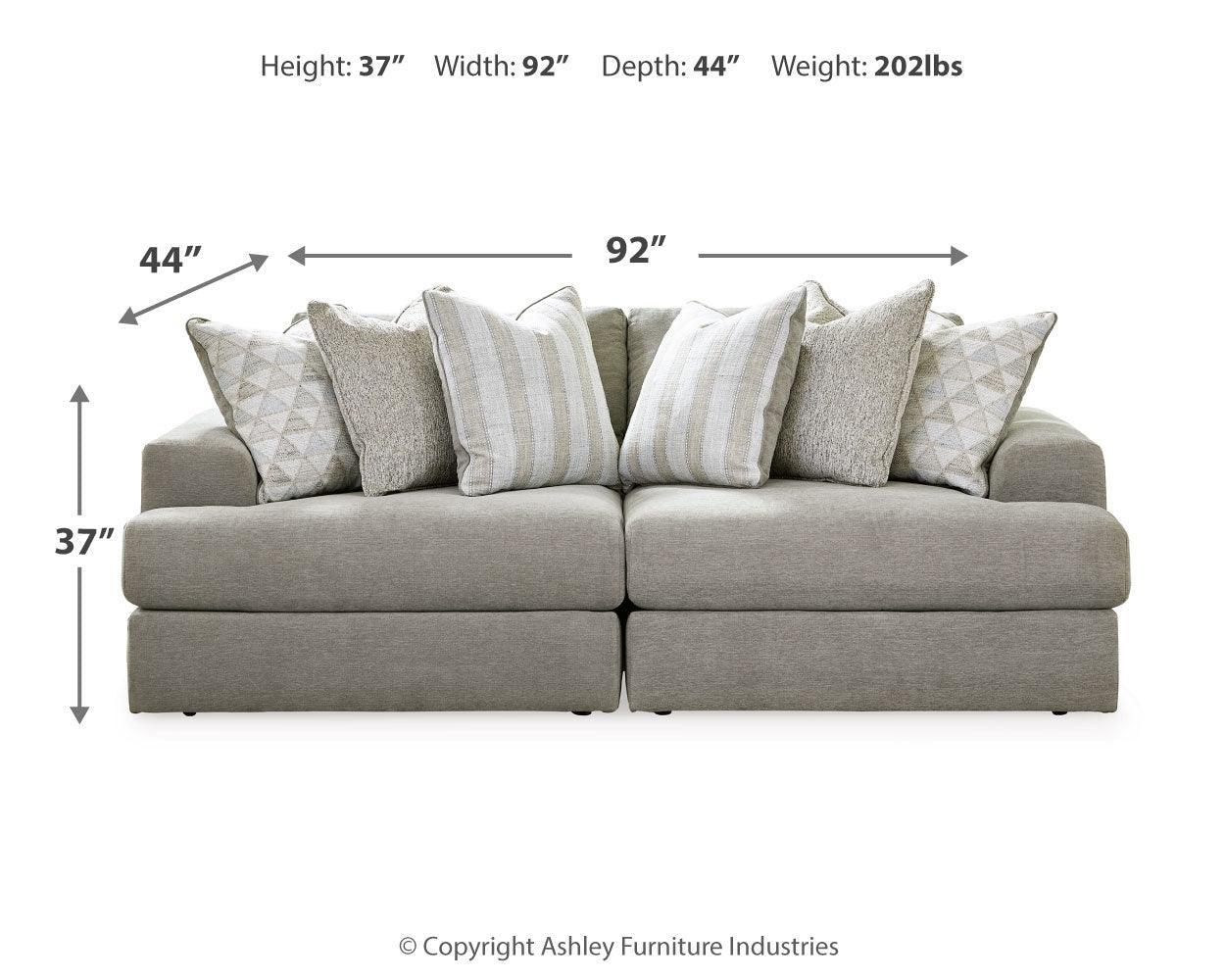 Avaliyah Ash 2-Piece Sectional With Ottoman - Ella Furniture