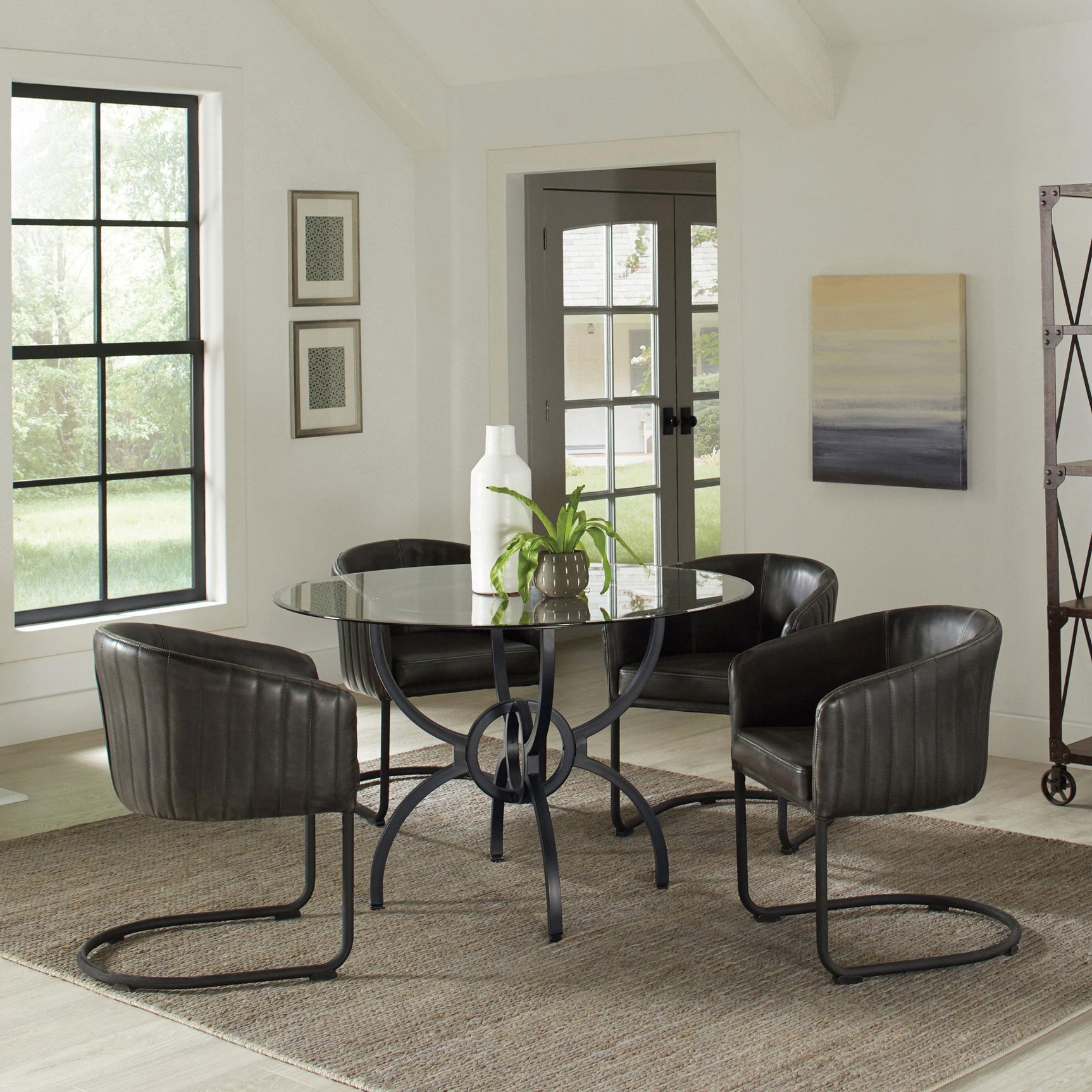 Aviano Aviano Round 48-inch Glass Top Metal Dining Table Gunmetal 108291BG - Ella Furniture