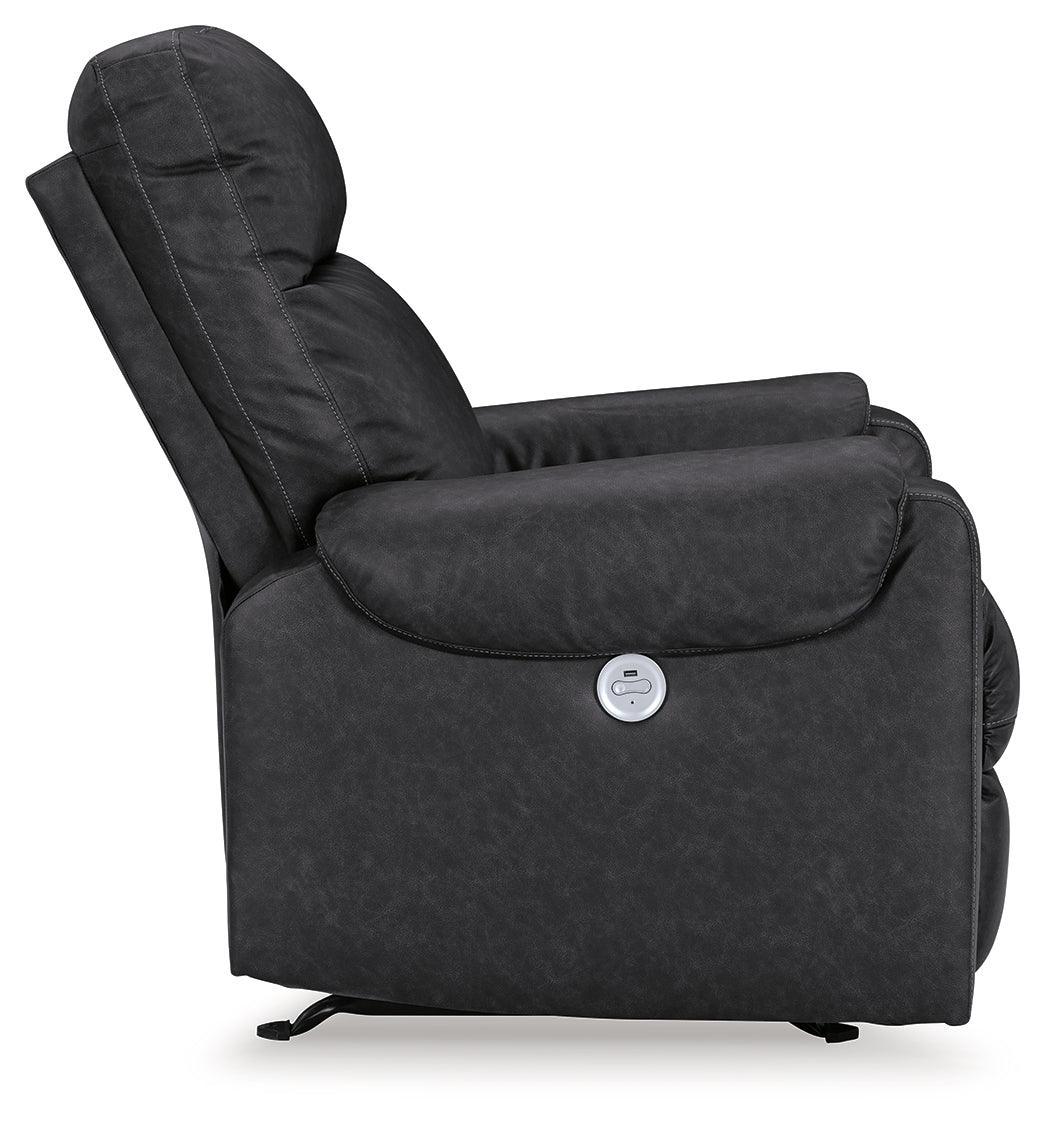 Axtellton Carbon Faux Leather Power Recliner - Ella Furniture