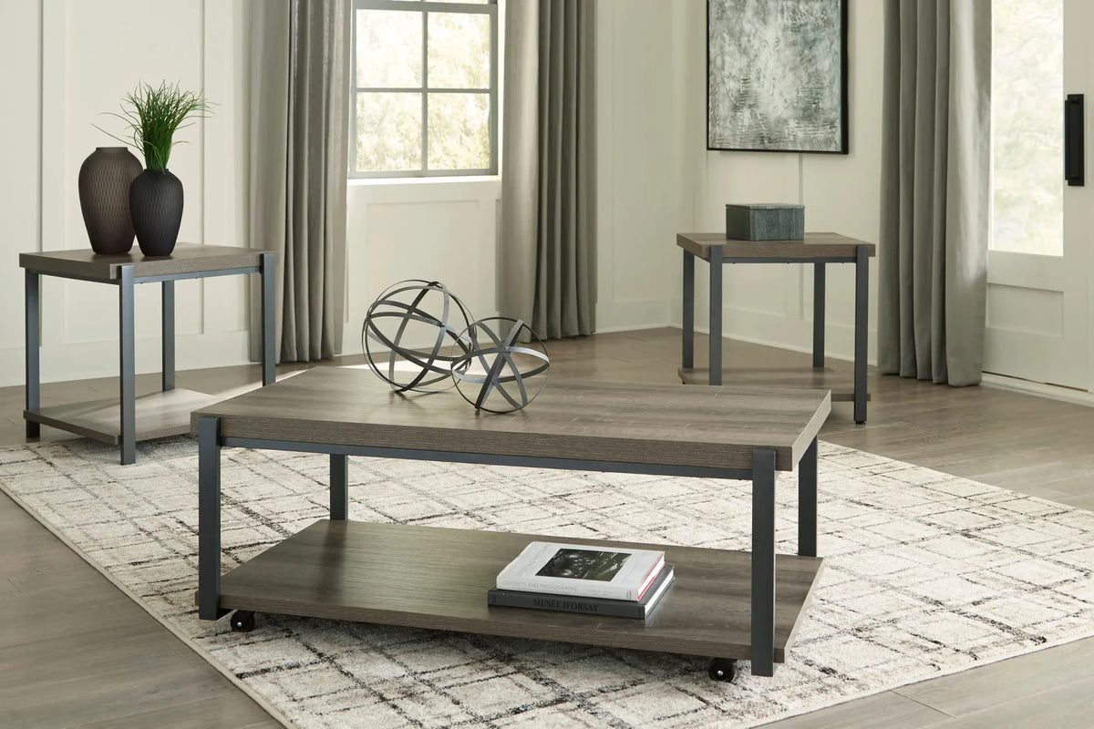 Gray and Black 47.63-Inch Coffee Table with Two End Tables — product view