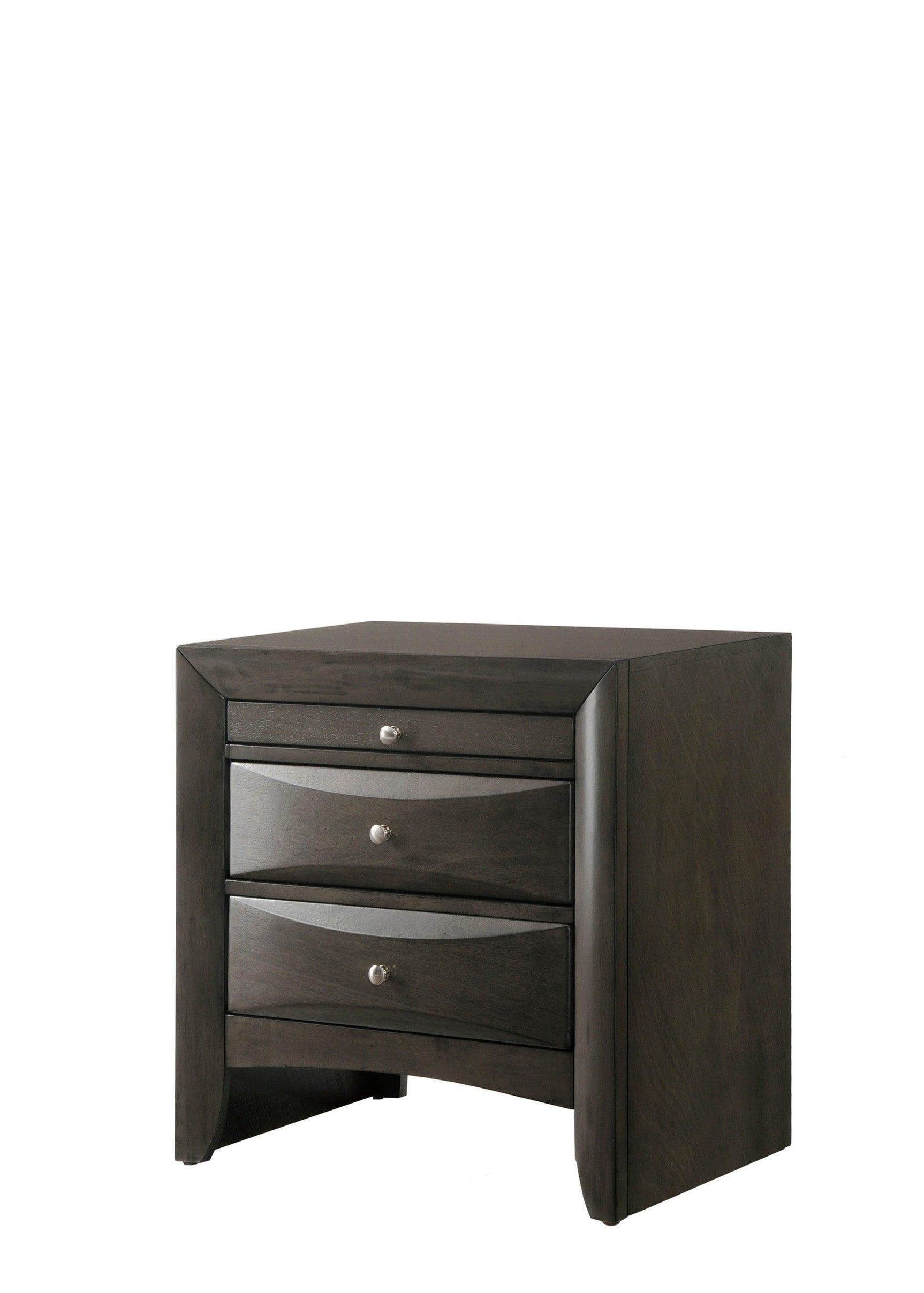 Emily Night Stand Grey, Modern Wood, Metal Knobs 2 Drawers - Ella Furniture