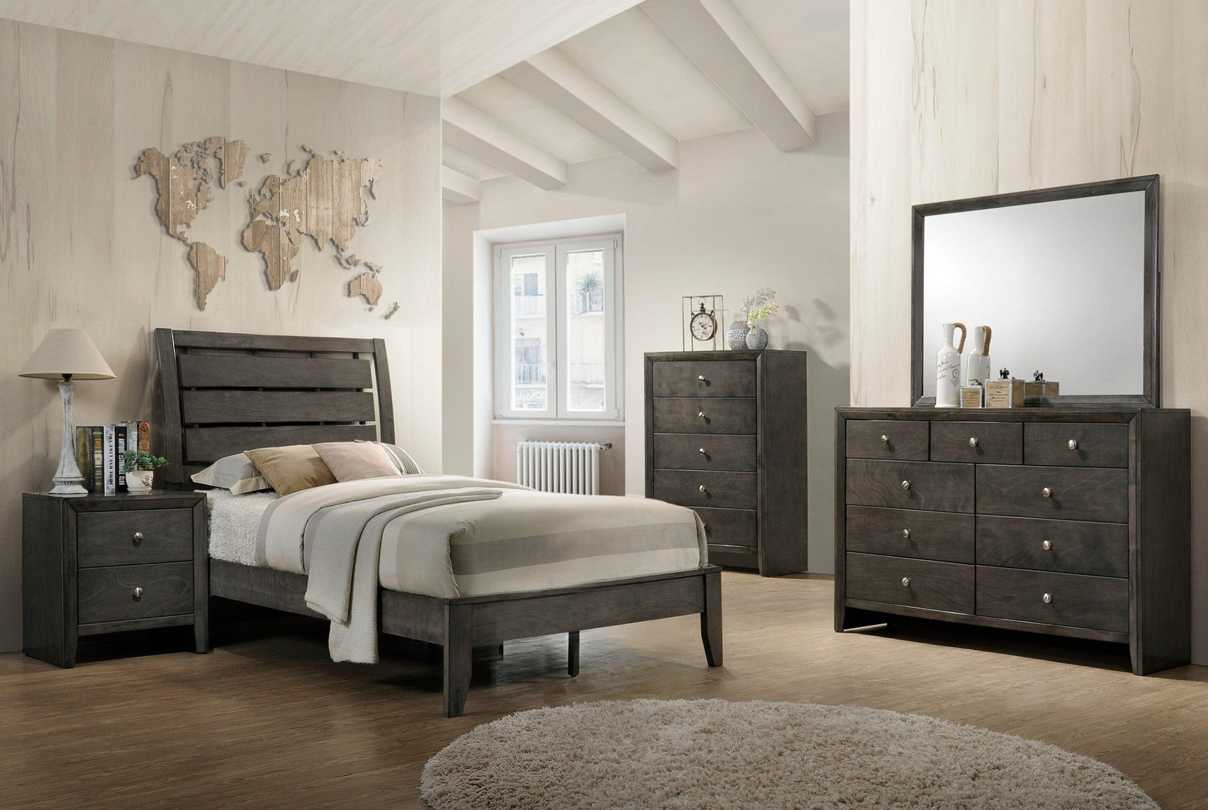 Evan Dresser Grey, Modern Wood, Nickel Knob 7 Drawers - Ella Furniture