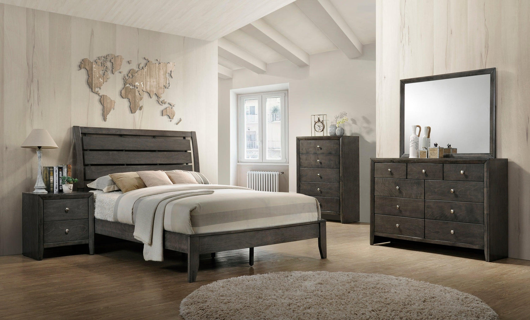 Evan Dresser Grey, Modern Wood, Nickel Knob 7 Drawers - Ella Furniture