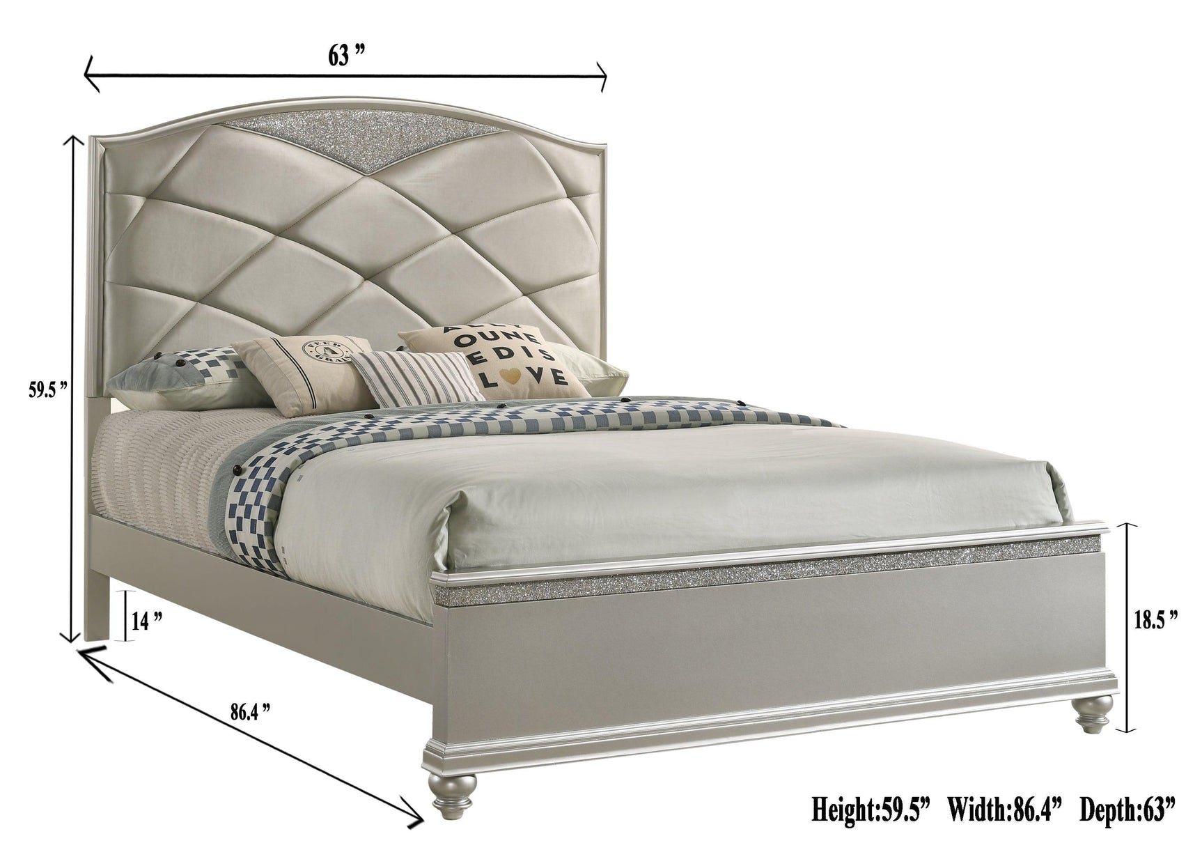 Valiant Champagne Silver Finish Modern Faux Leather Upholstered Tufted Panel Bedroom Set - Ella Furniture