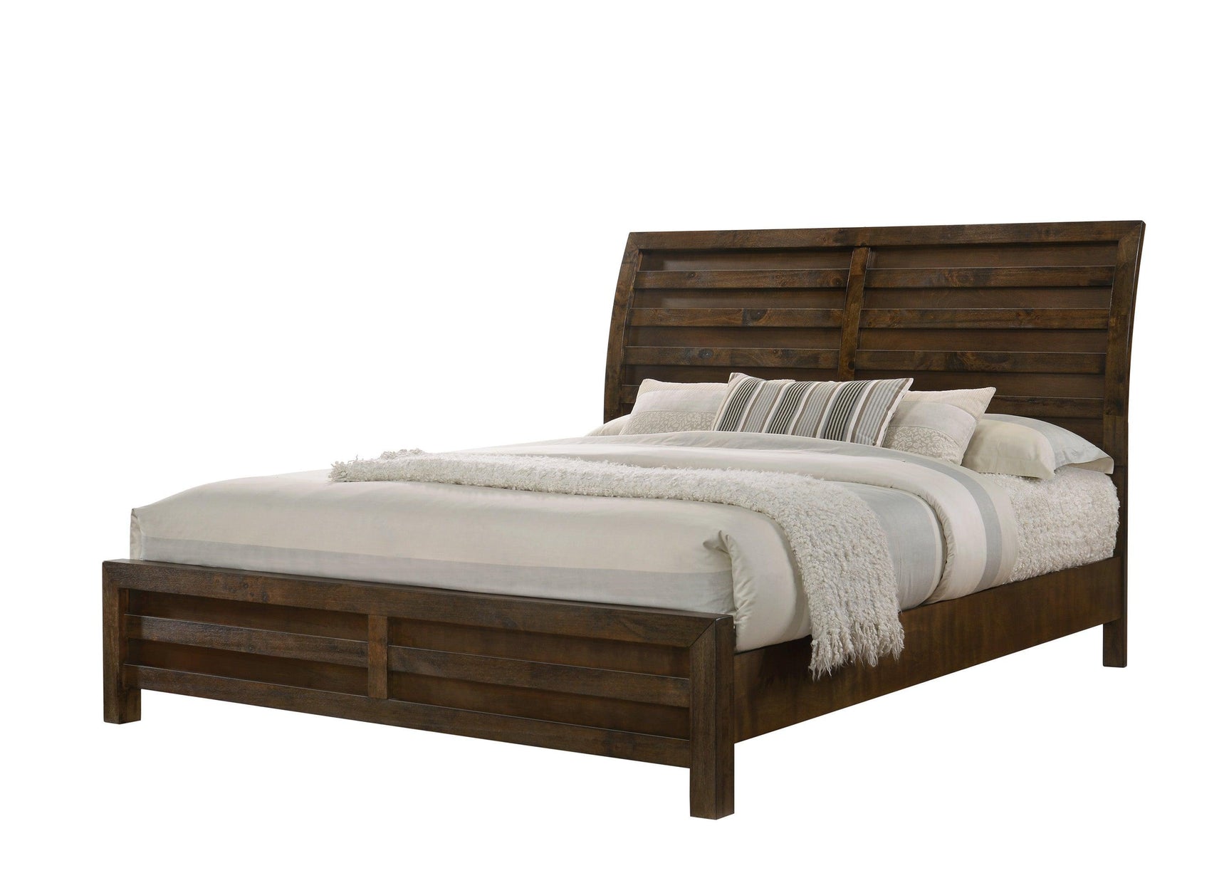 Curtis Brown Rustic Finish Modern Wood Queen Panel Bed - Ella Furniture